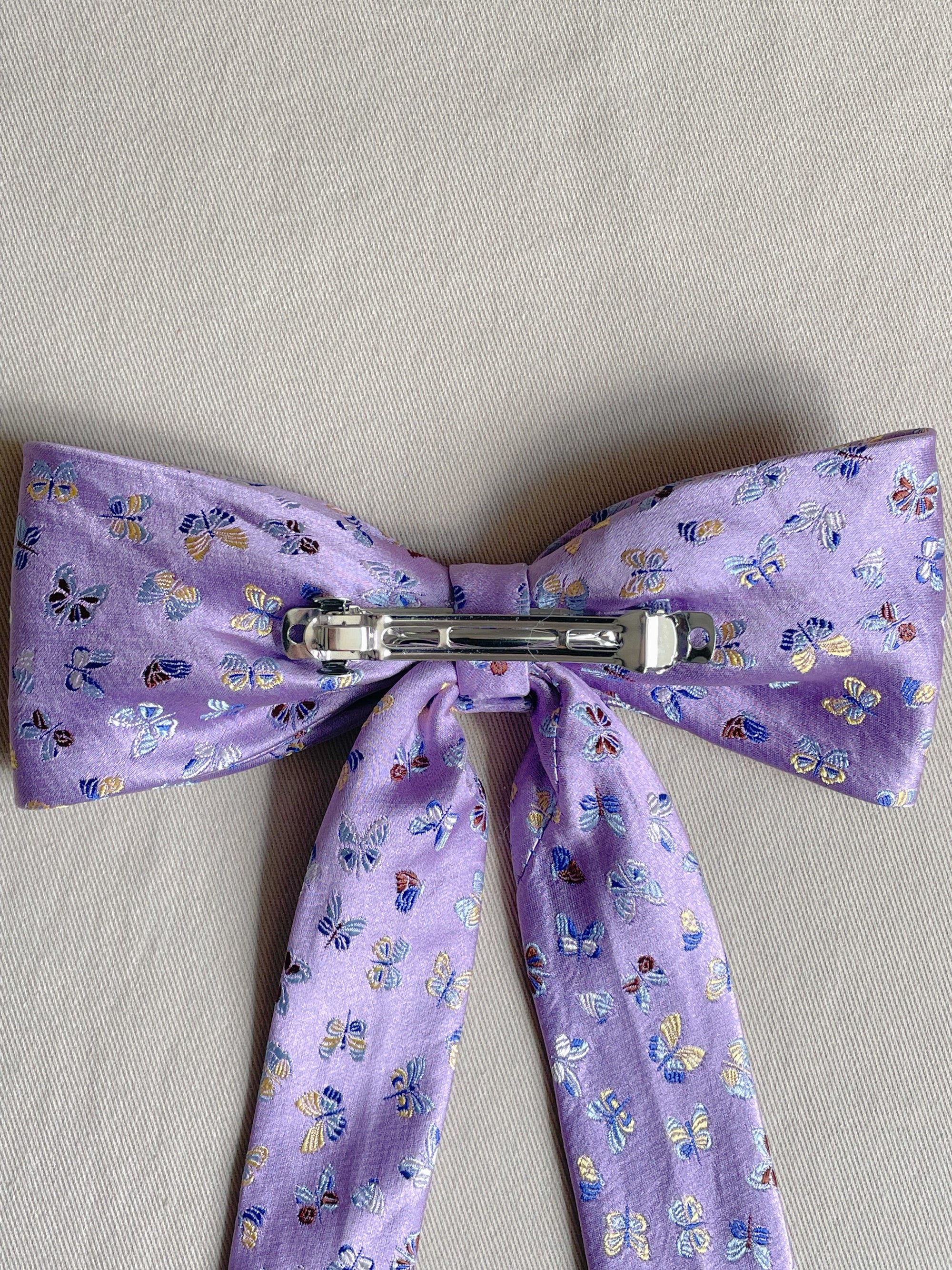 Barrette Nœud Upcyclé 'Ballet Violet' (grand)