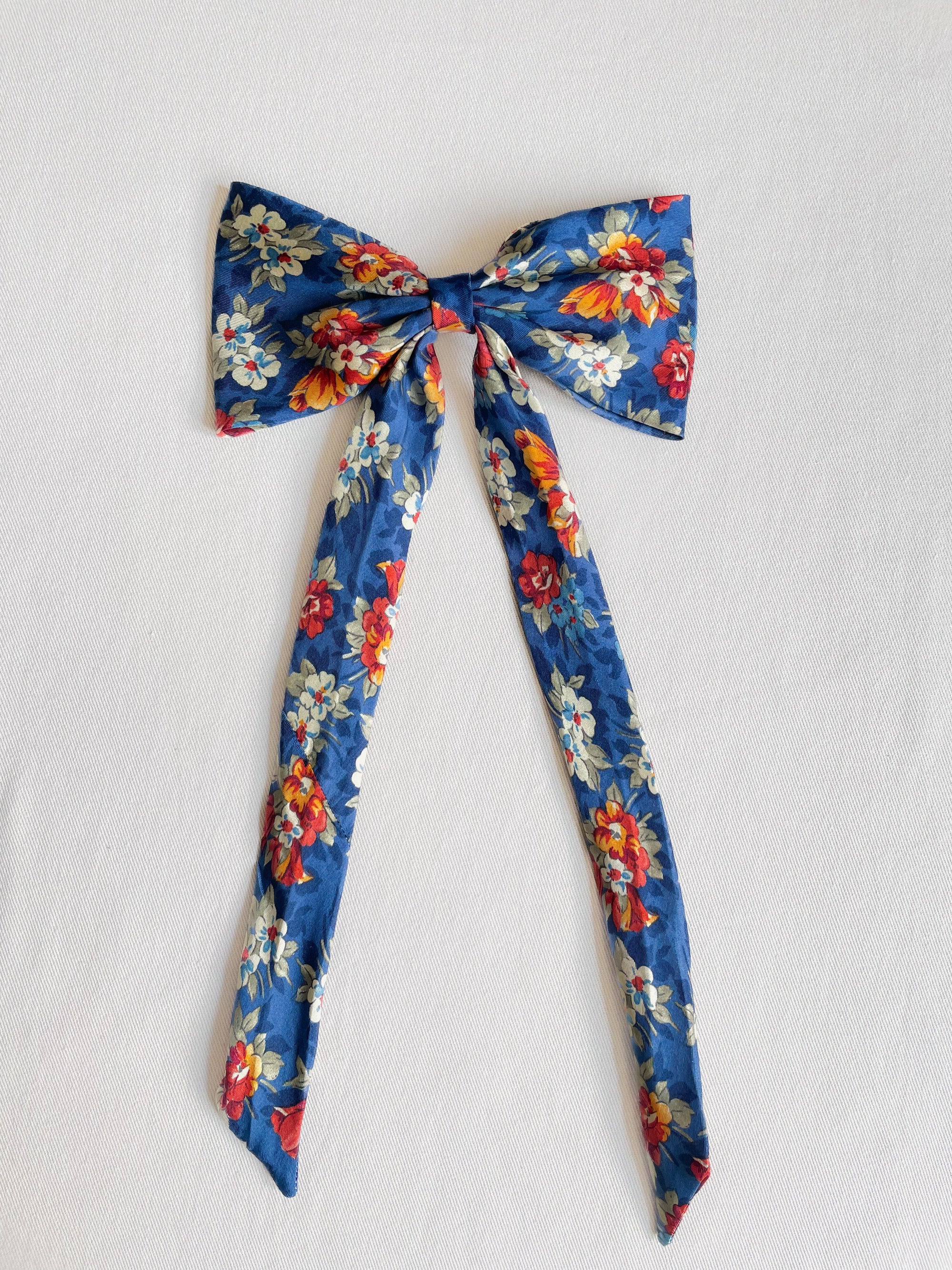Barrette Nœud Upcyclé 'Bouquet Flamboyant' (grand)
