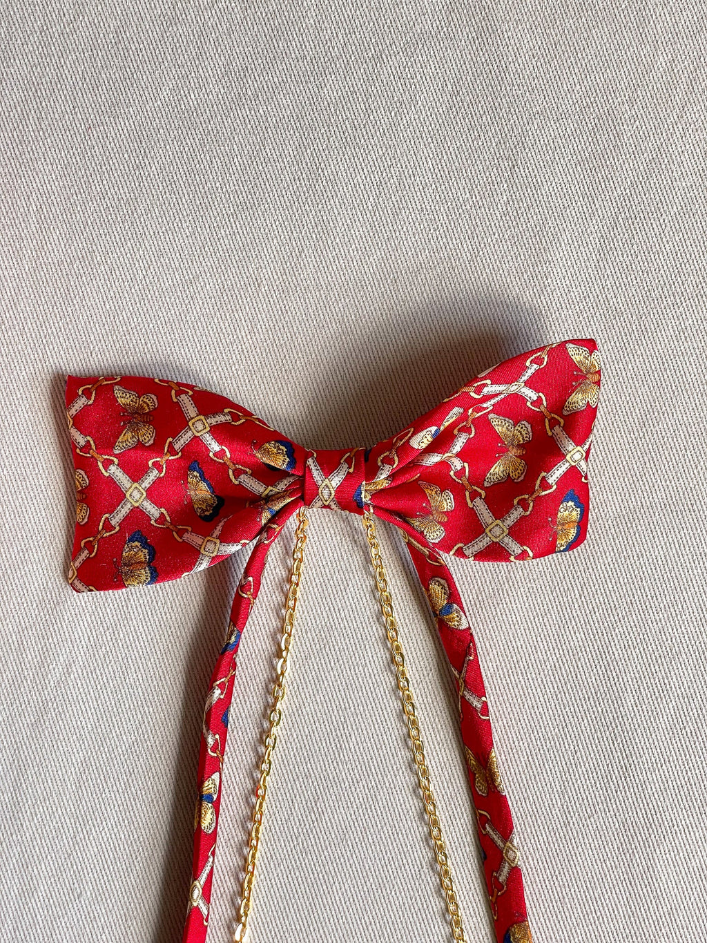 Barrette Nœud Upcyclé 'Envol Rougeoyant'