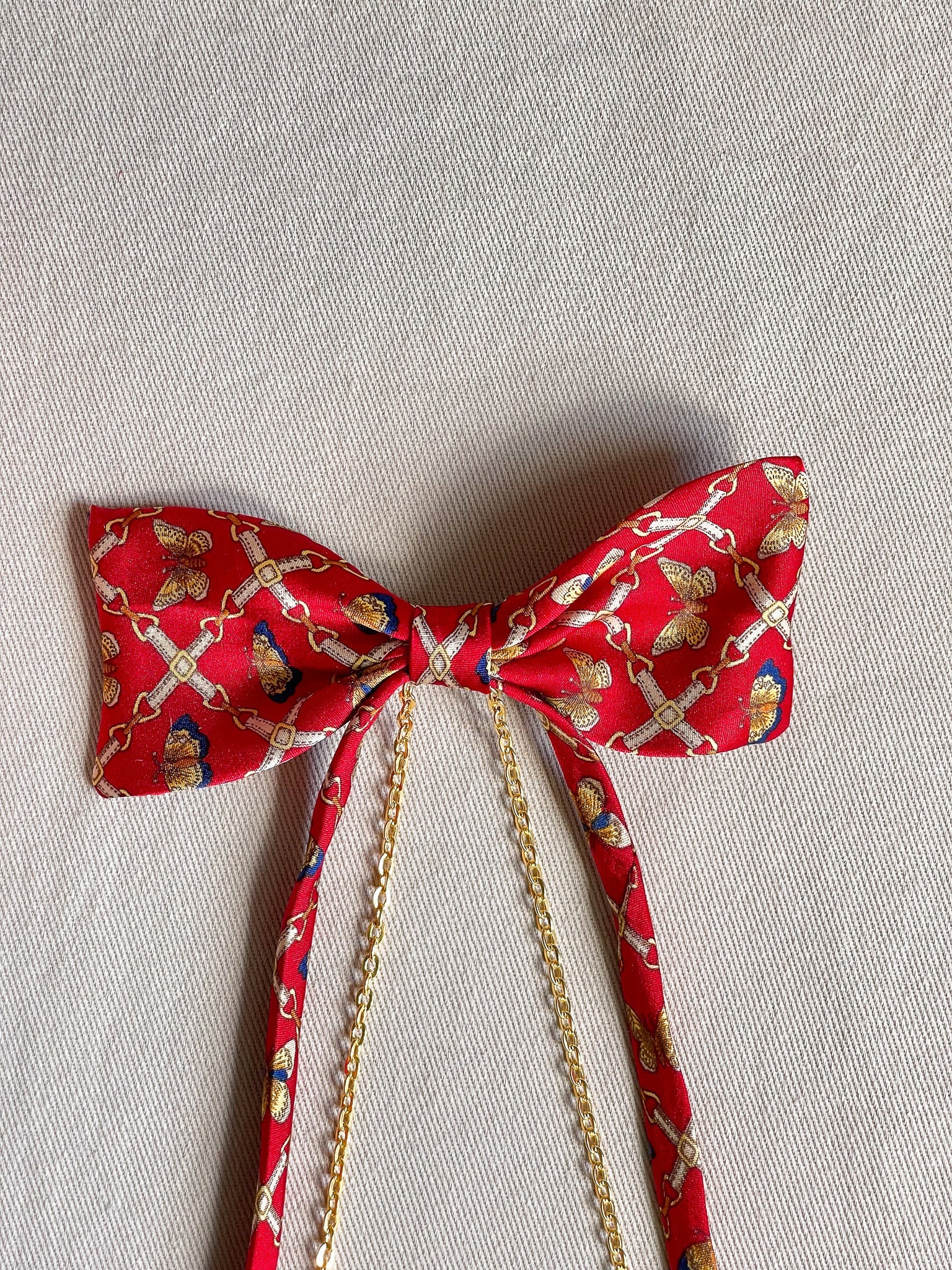 Barrette Nœud Upcyclé 'Envol Rougeoyant'