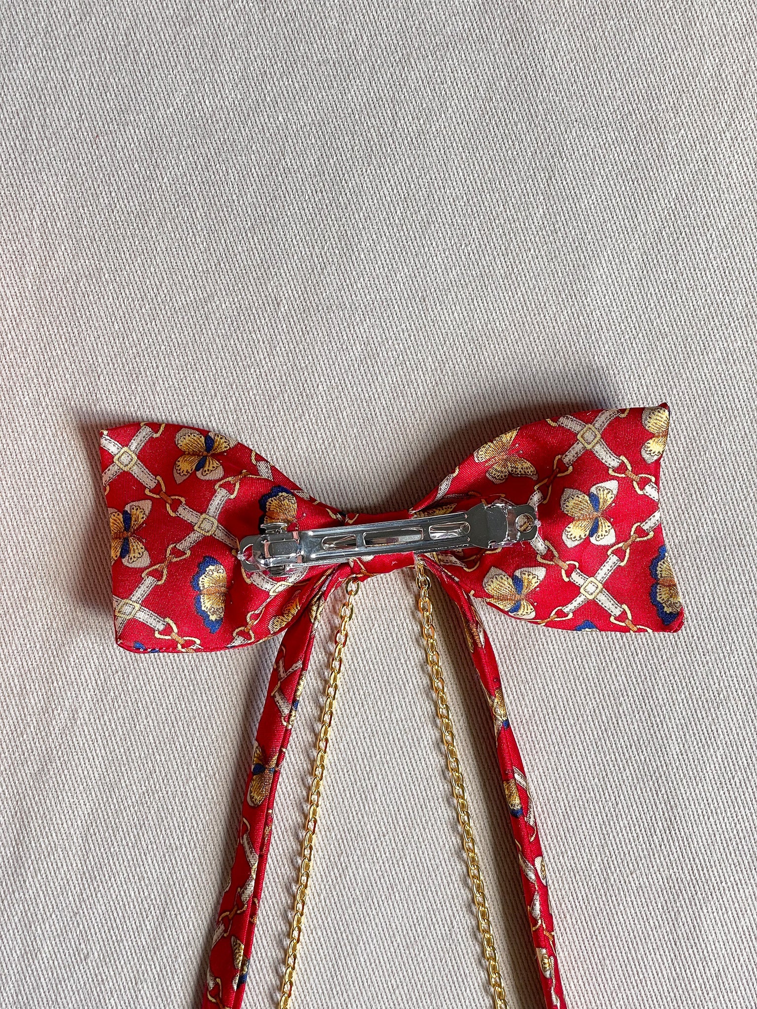 Barrette Nœud Upcyclé 'Envol Rougeoyant'