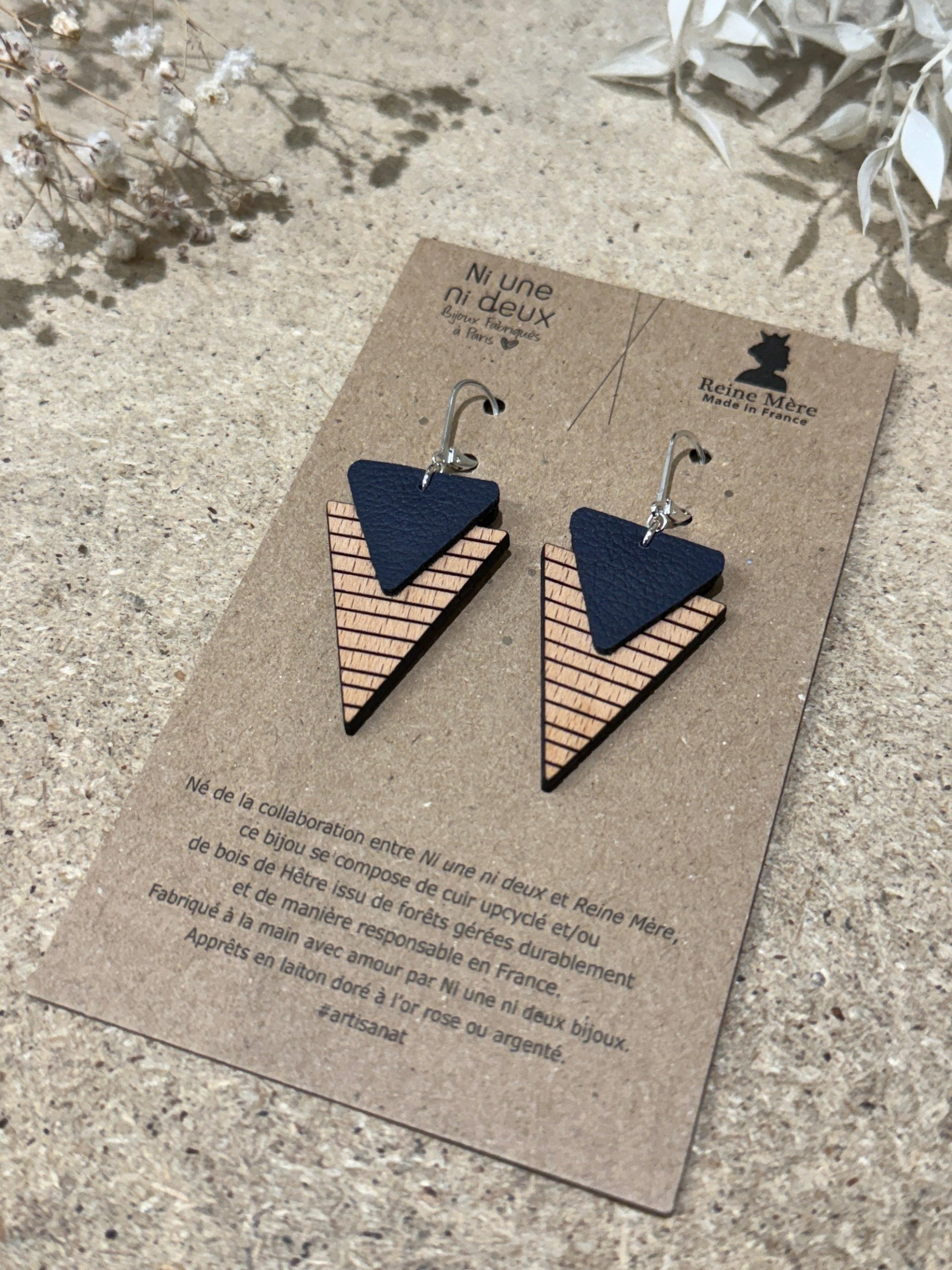 Collection Marinière - Boucles d'oreilles en bois et en cuir