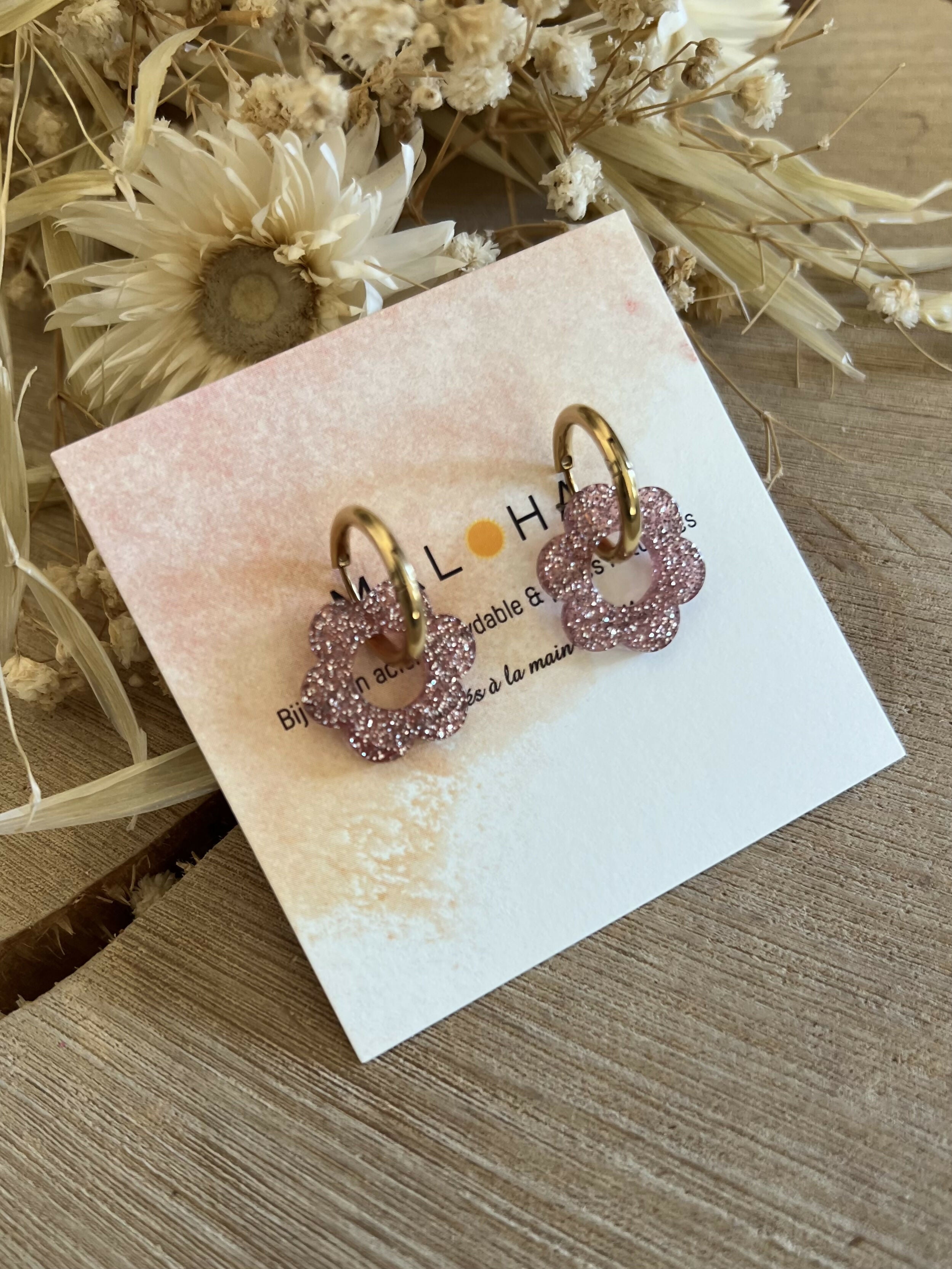 BO créoles & ses fleurs bronze paillettes
