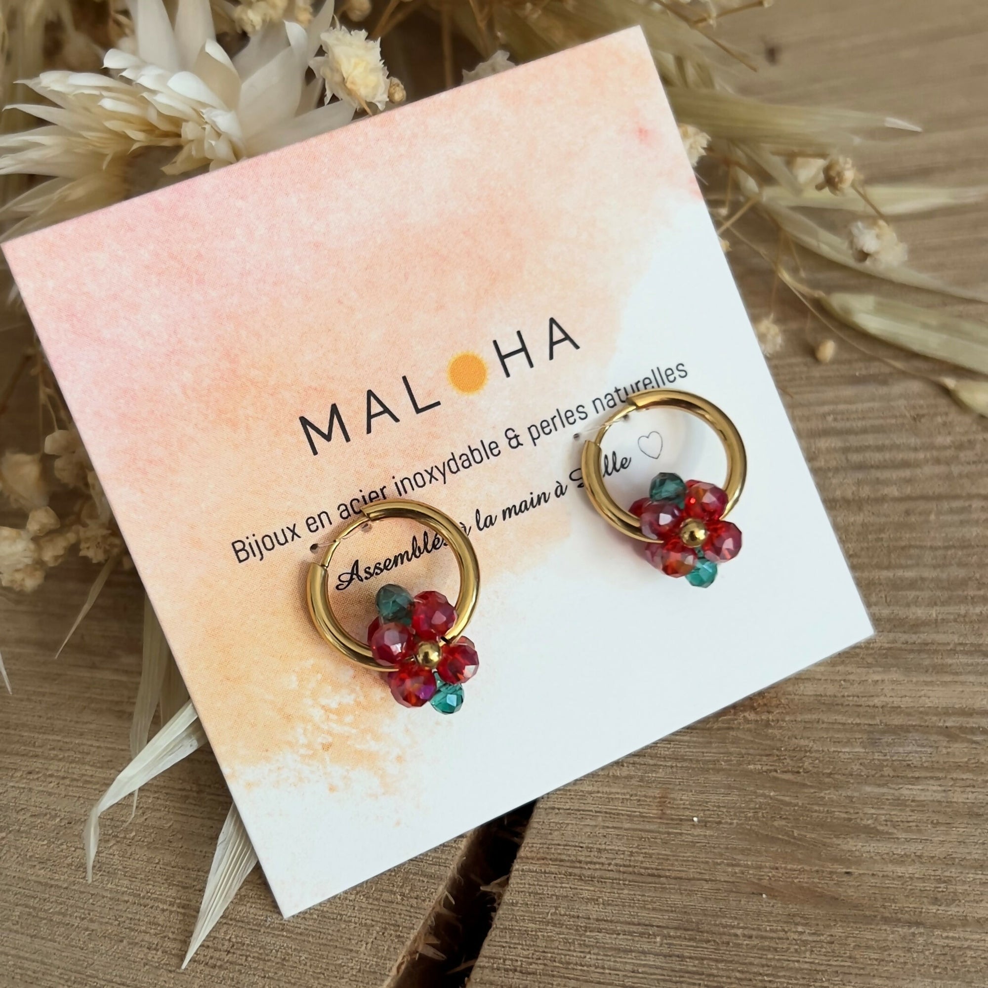 BO créoles & ses petites fleurs en verre