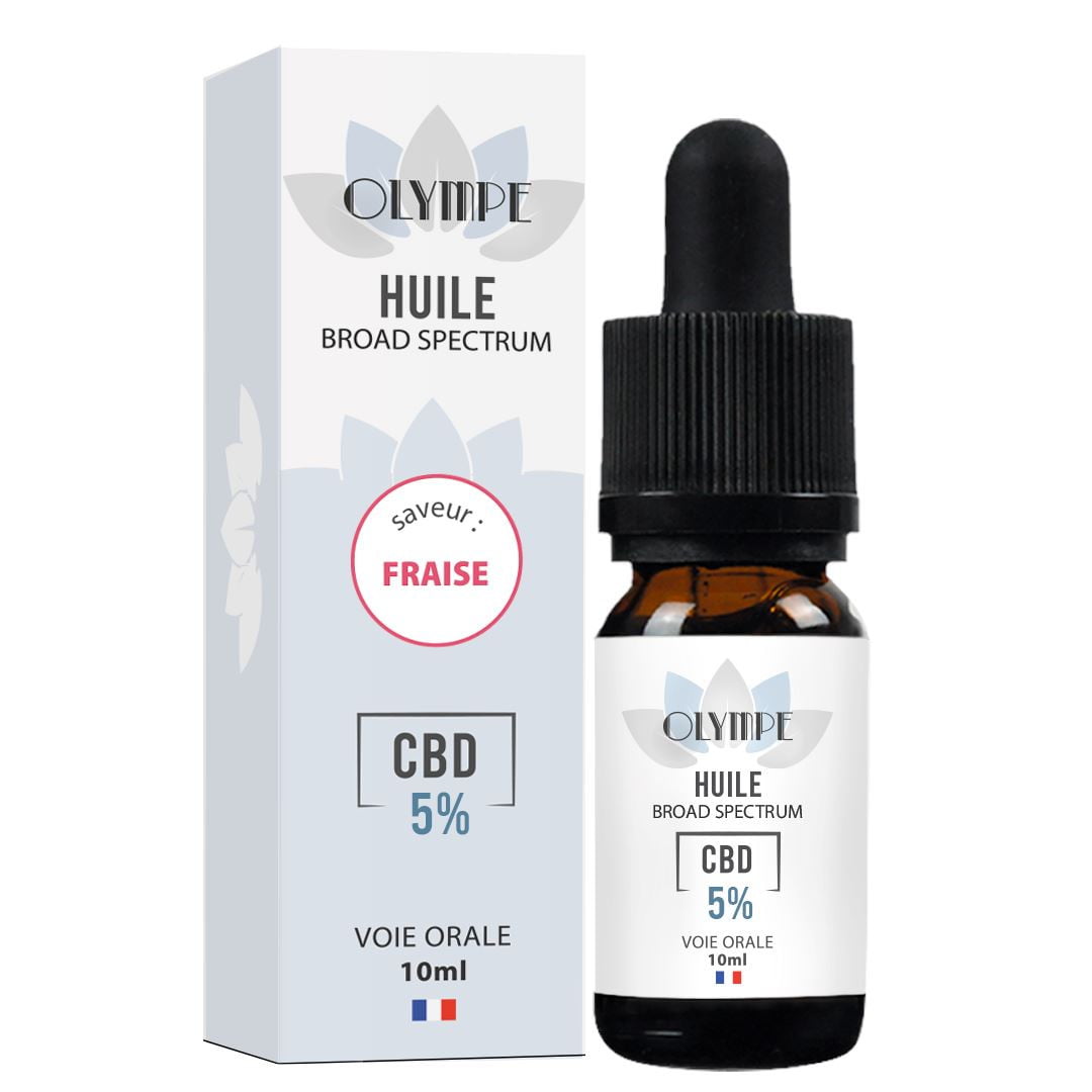 Huile de CBD MCT Broad Spectrum goût Fraise Olympe CBD Made In France 10 mL 10 