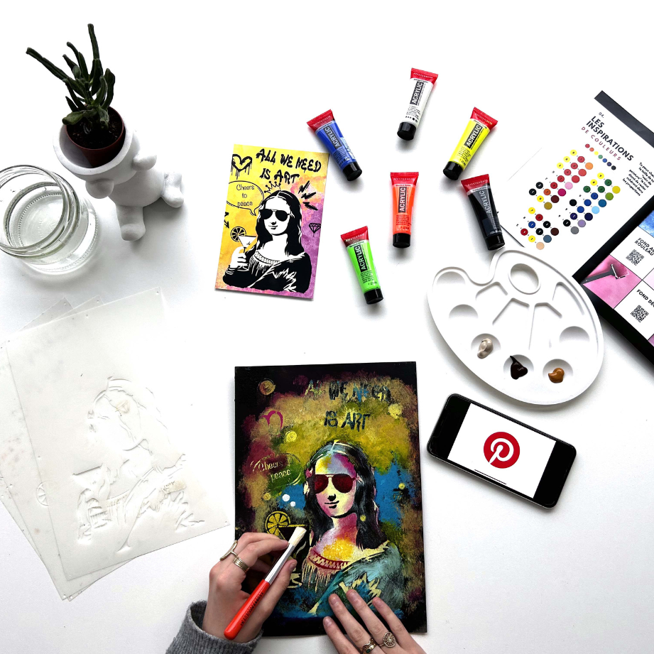 Coffret pochoir JOCONDE – 3 pochoirs superposables + kit peinture complet