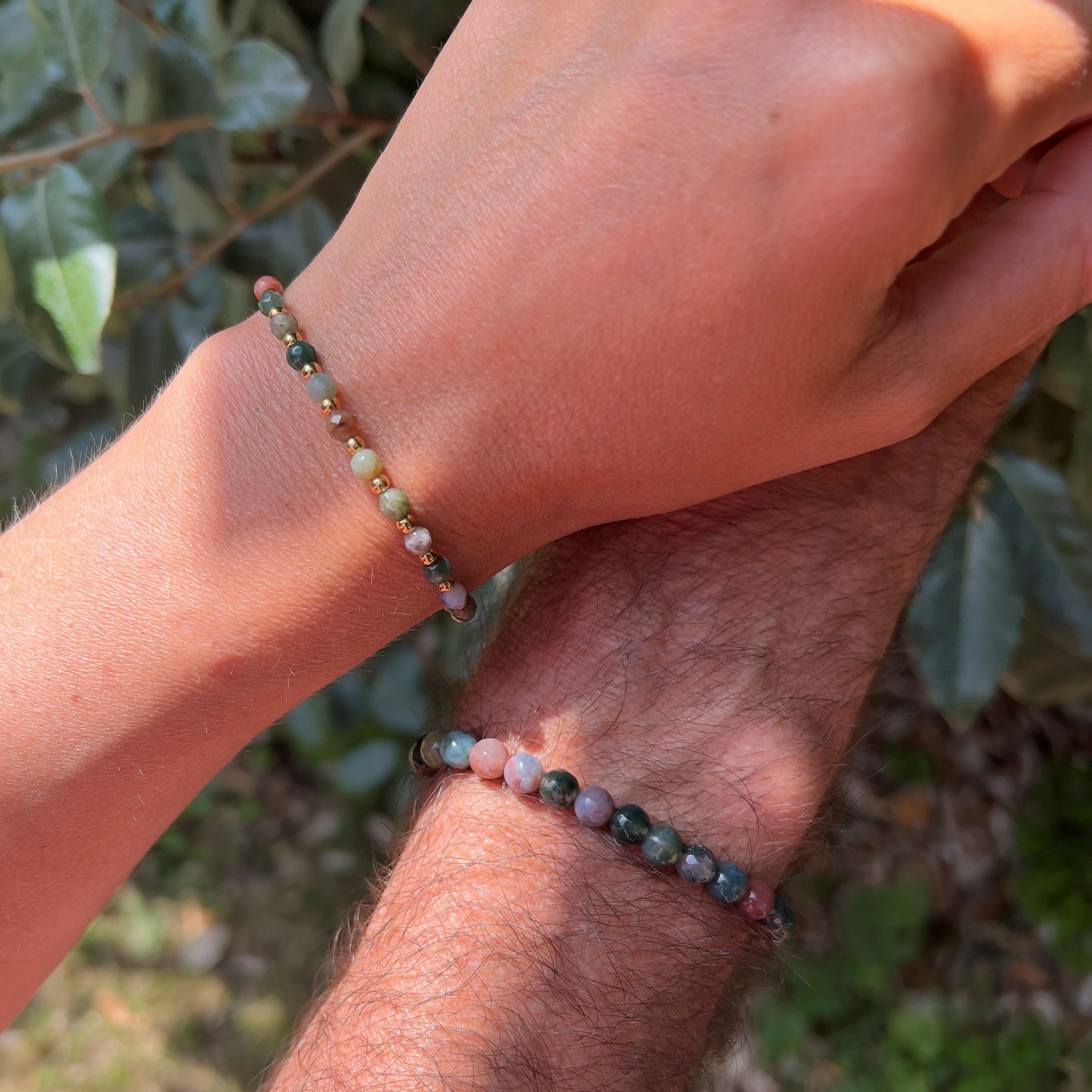 Indian agate bracelet - gold beads