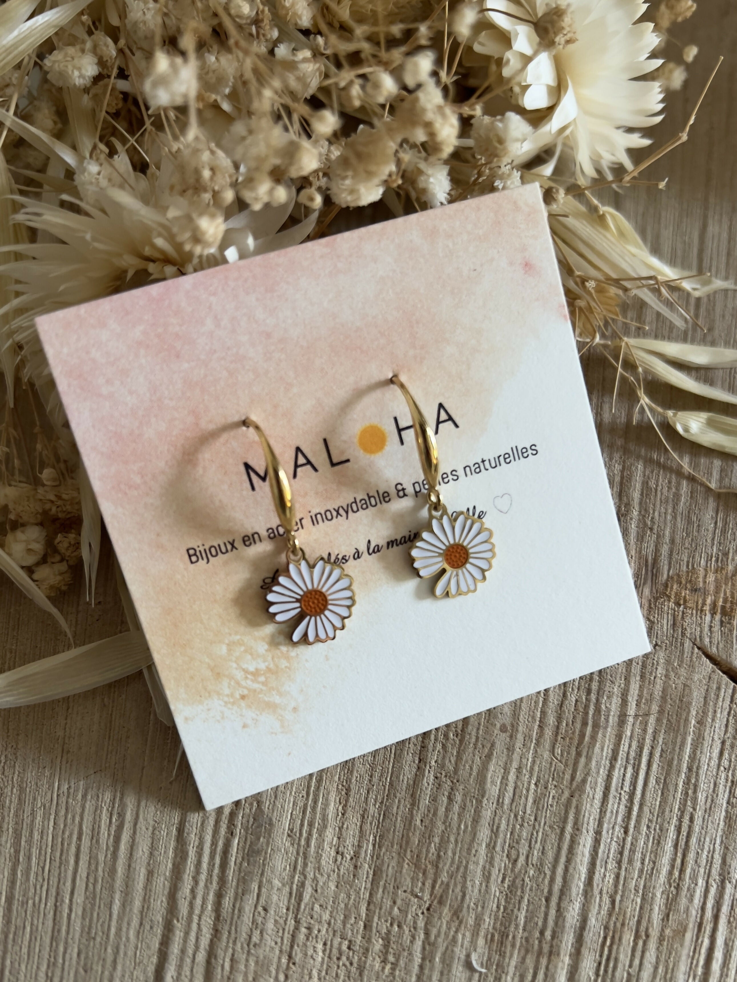 Boucles d'oreilles pendantes marguerites