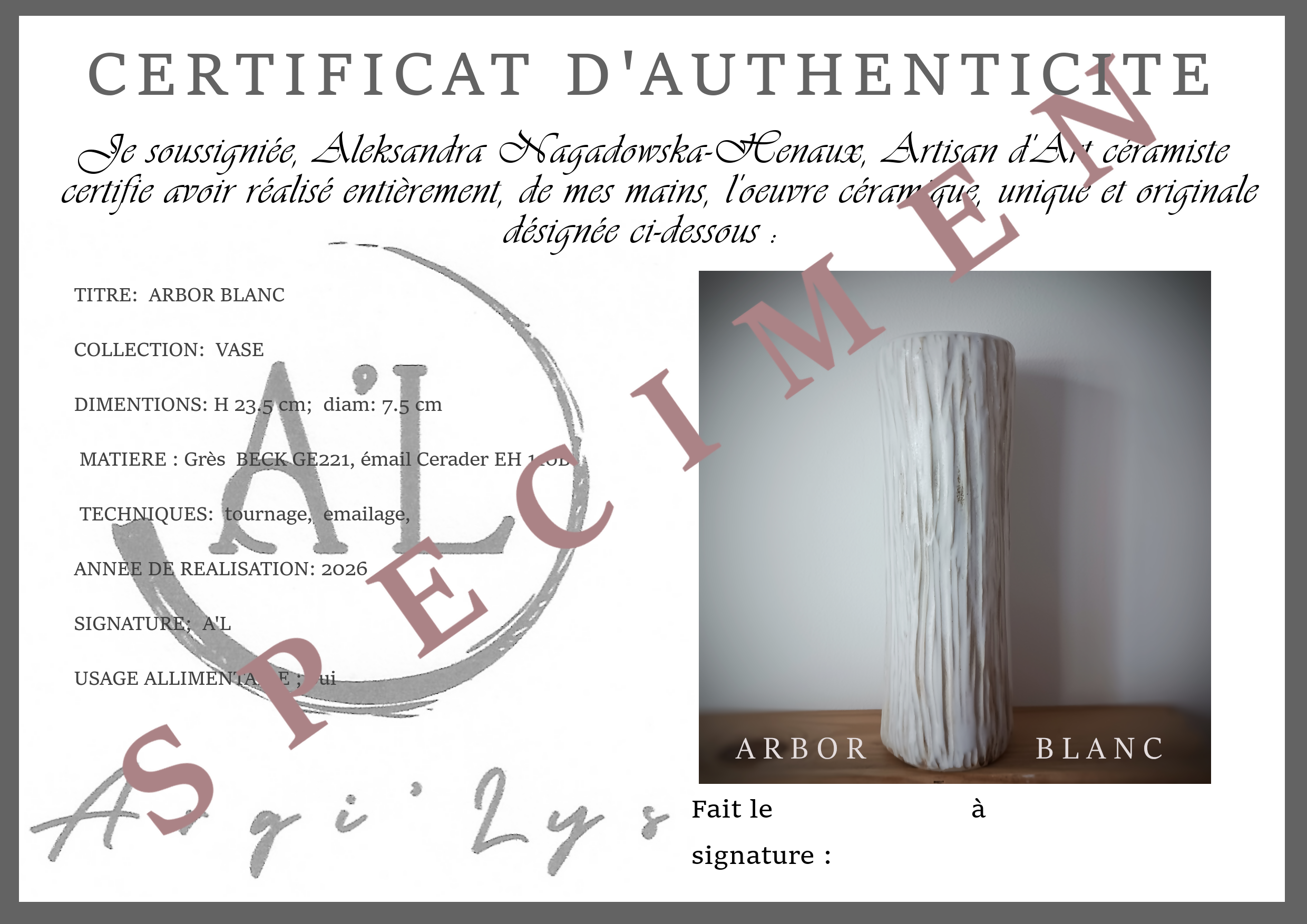 Vase “ARBOR BLANC”