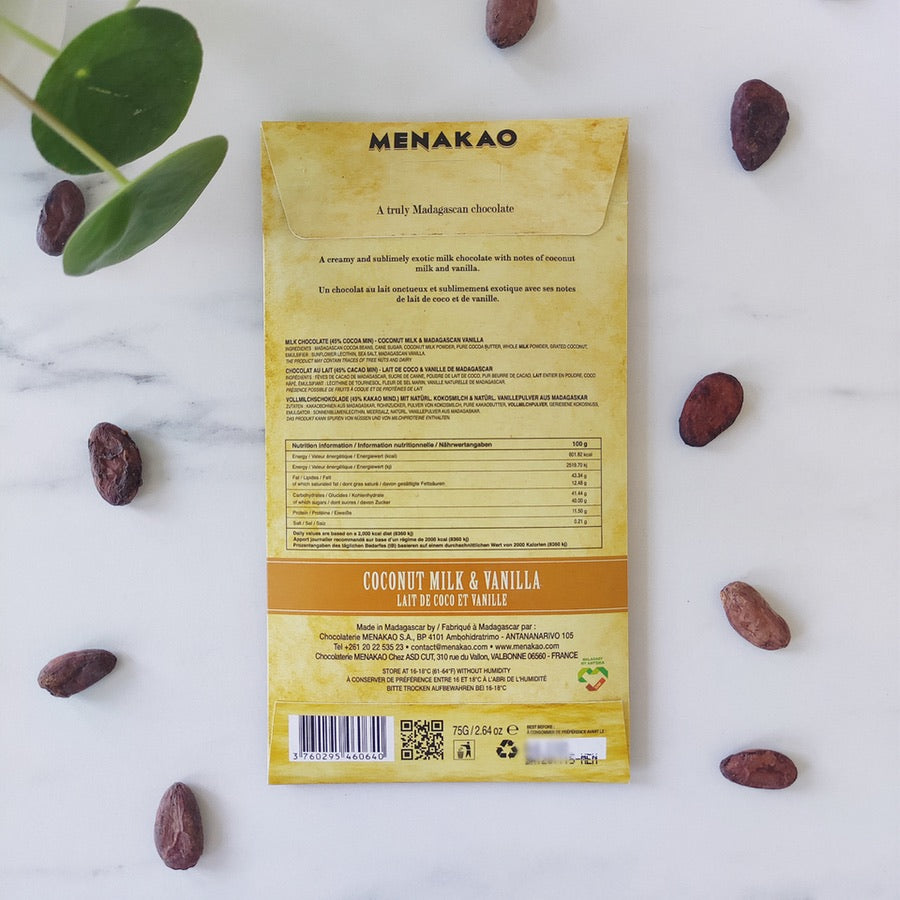 Menakao 45% de cacao noix de coco - Madagascar - chocolat au lait 
