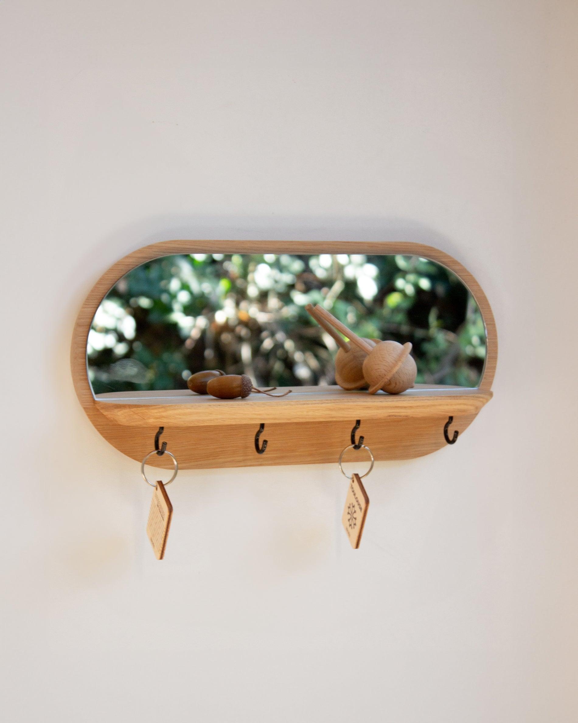 Mini moonlight - Miroir en chêne avec étagère et crochets