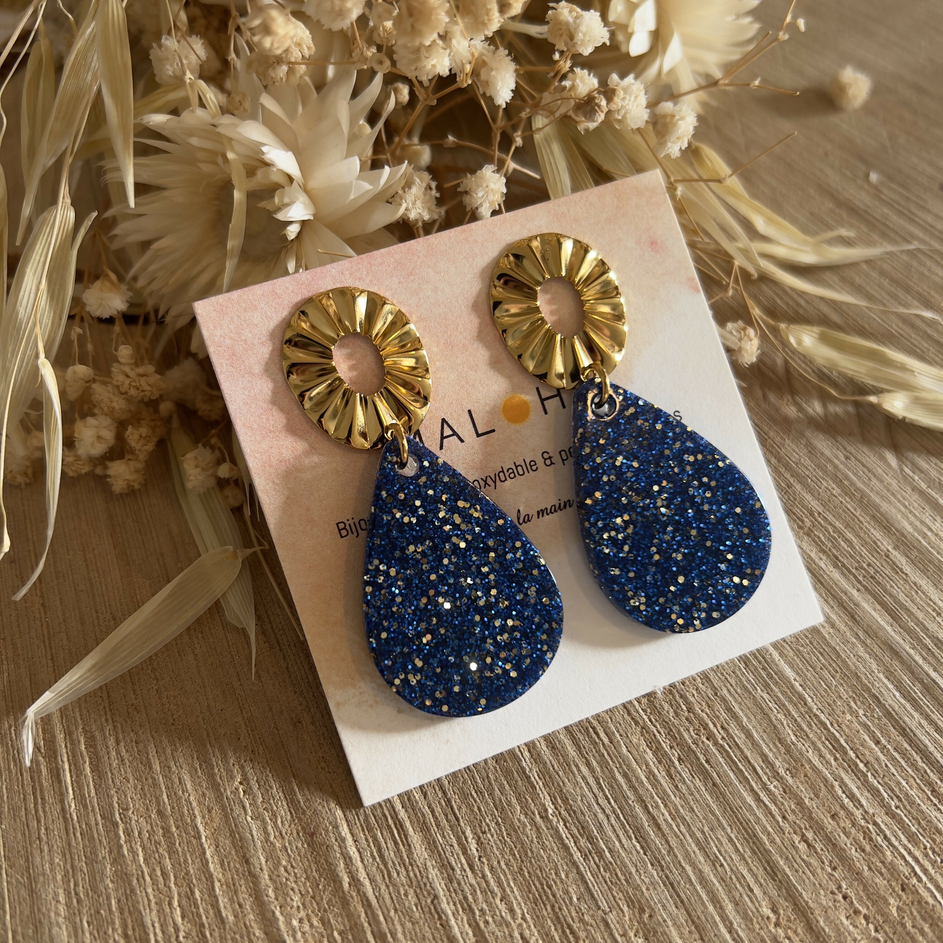 Navy glitter drop earrings