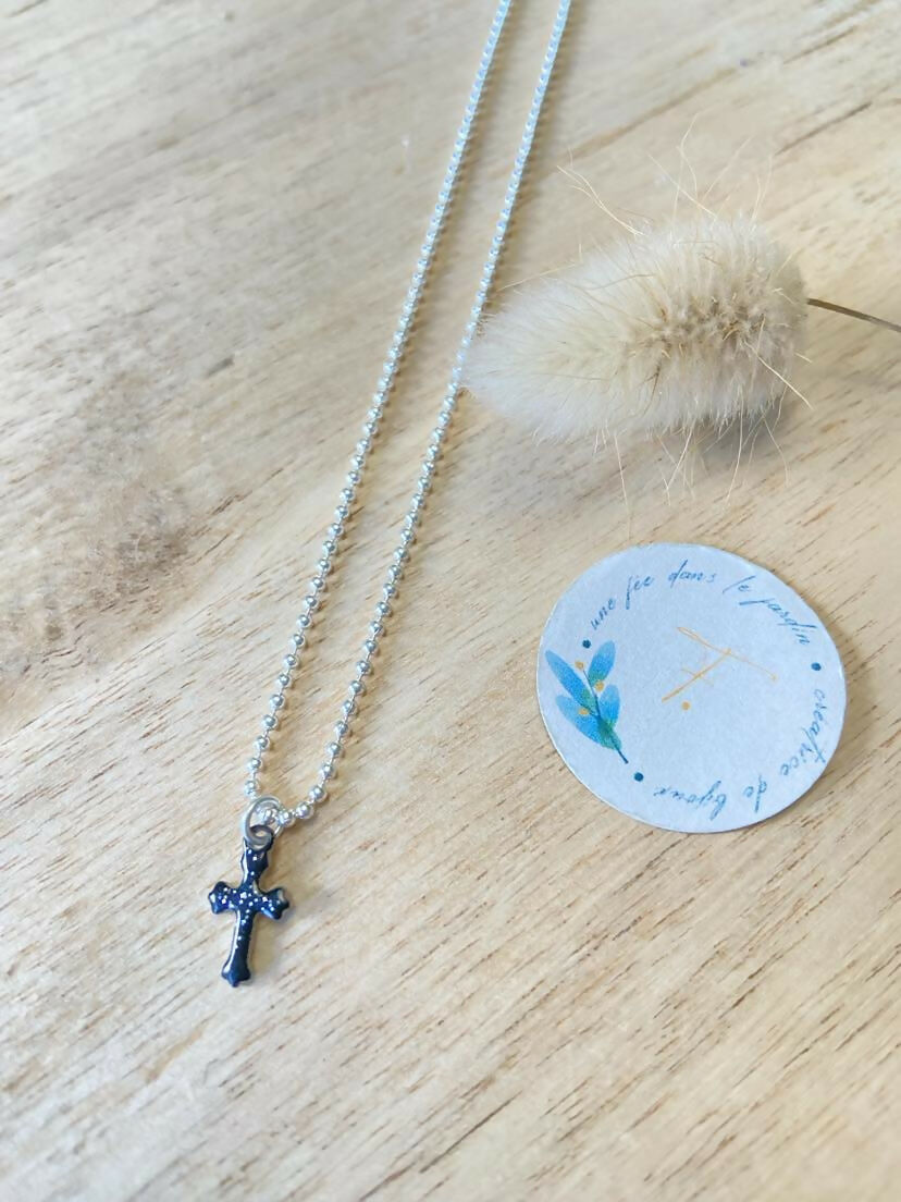 collier Cosmos croix argent et noir