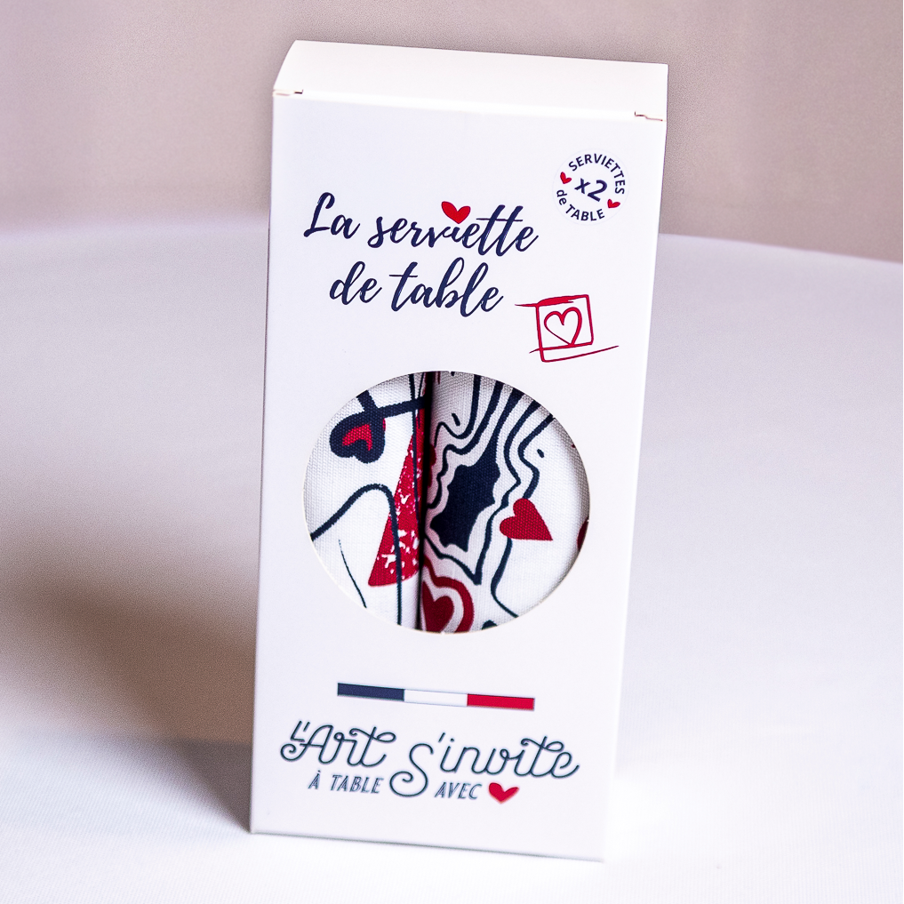 Le coffret de 2 serviettes de table - La Serviette de Table - Linge de table -  "Ames-soeurs" et "Eternels Amoureux"