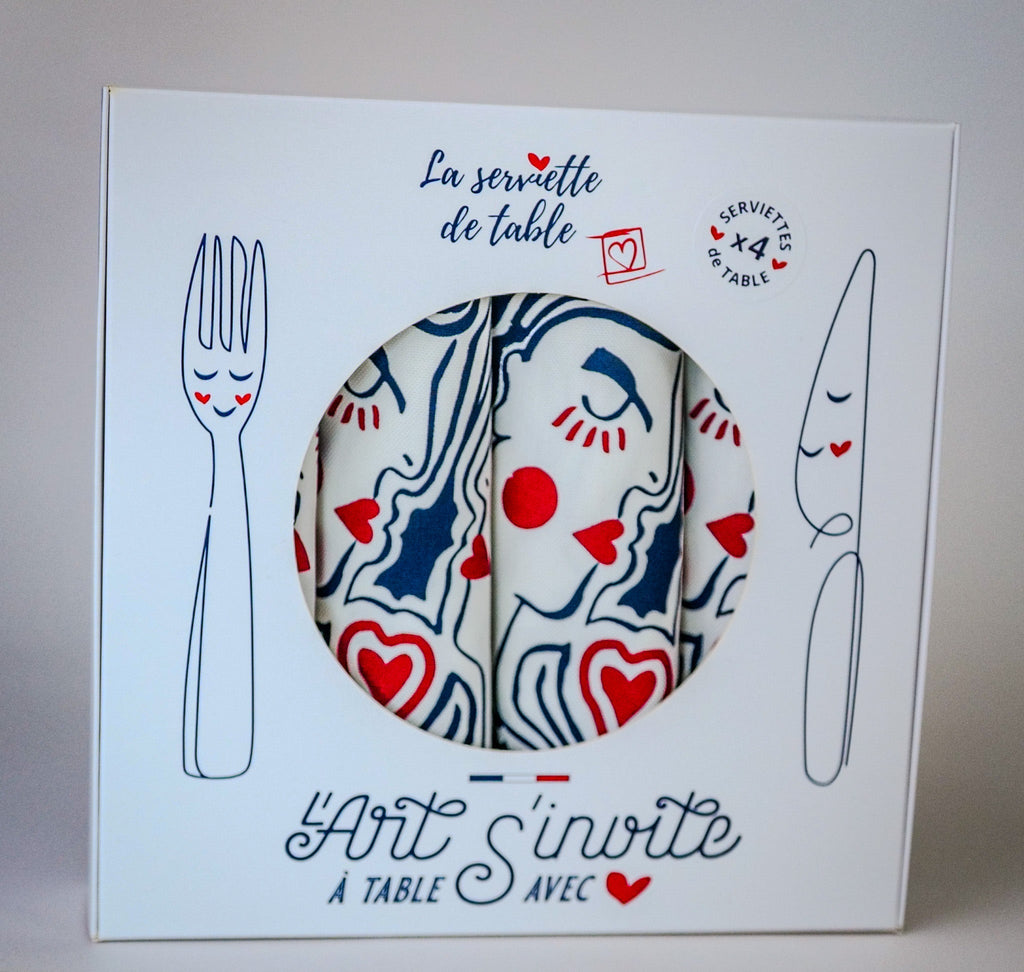Coffret de 4 serviettes de table  - La Serviette de Table - Linge de table - "Les éternels amoureux"