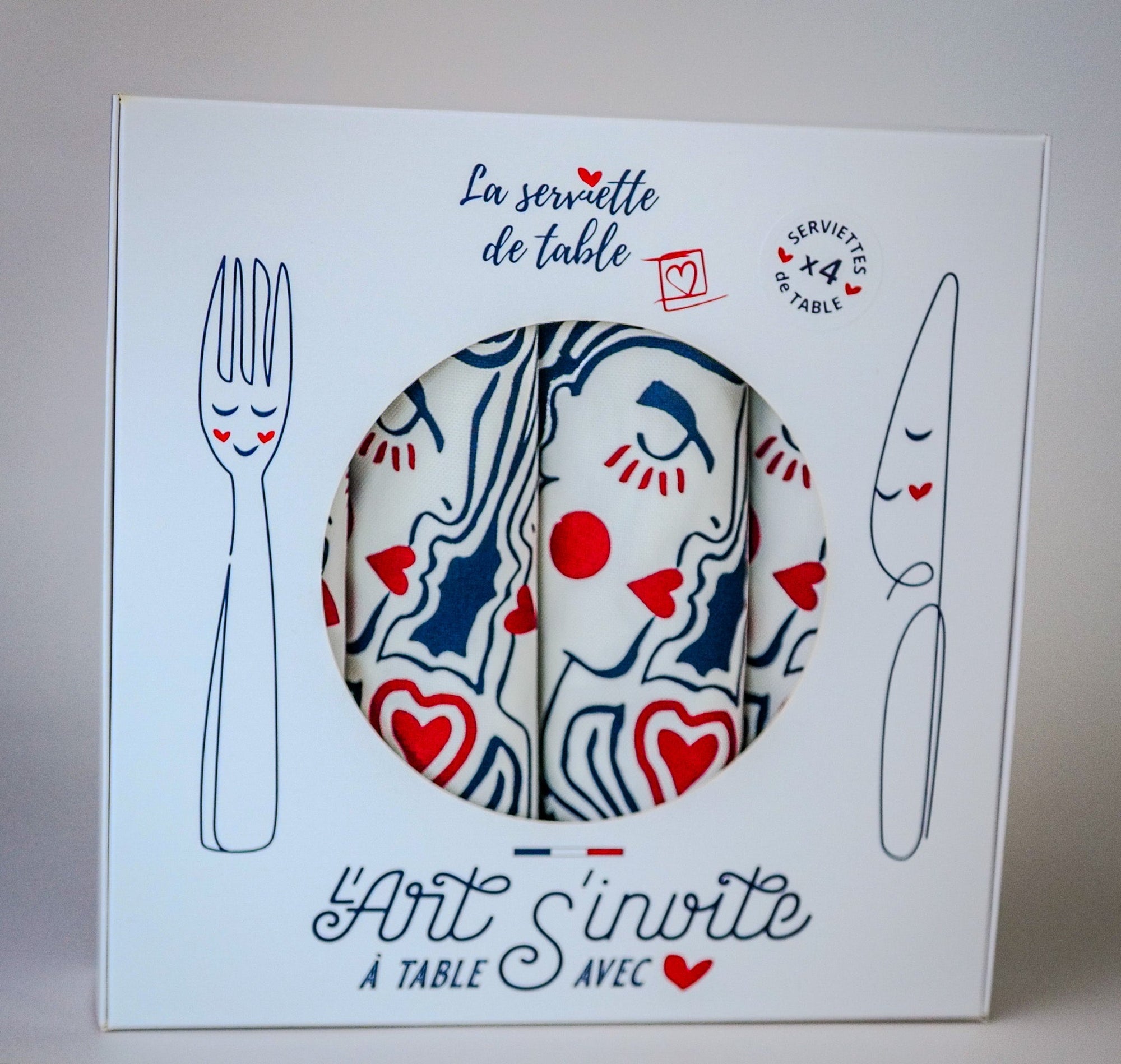 Coffret de 4 serviettes de table  - La Serviette de Table - Linge de table - "Les éternels amoureux"