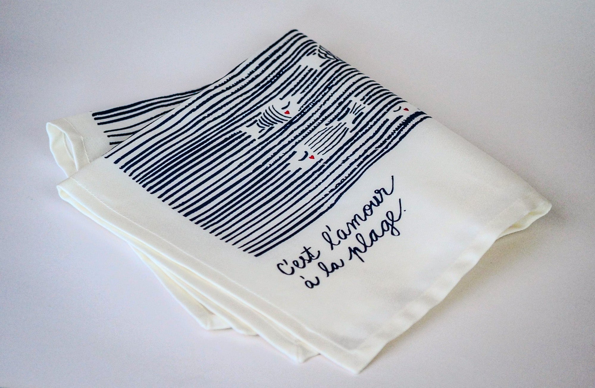 Le coffret de 2 serviettes de table - Linge de table - "Amour à la plage"