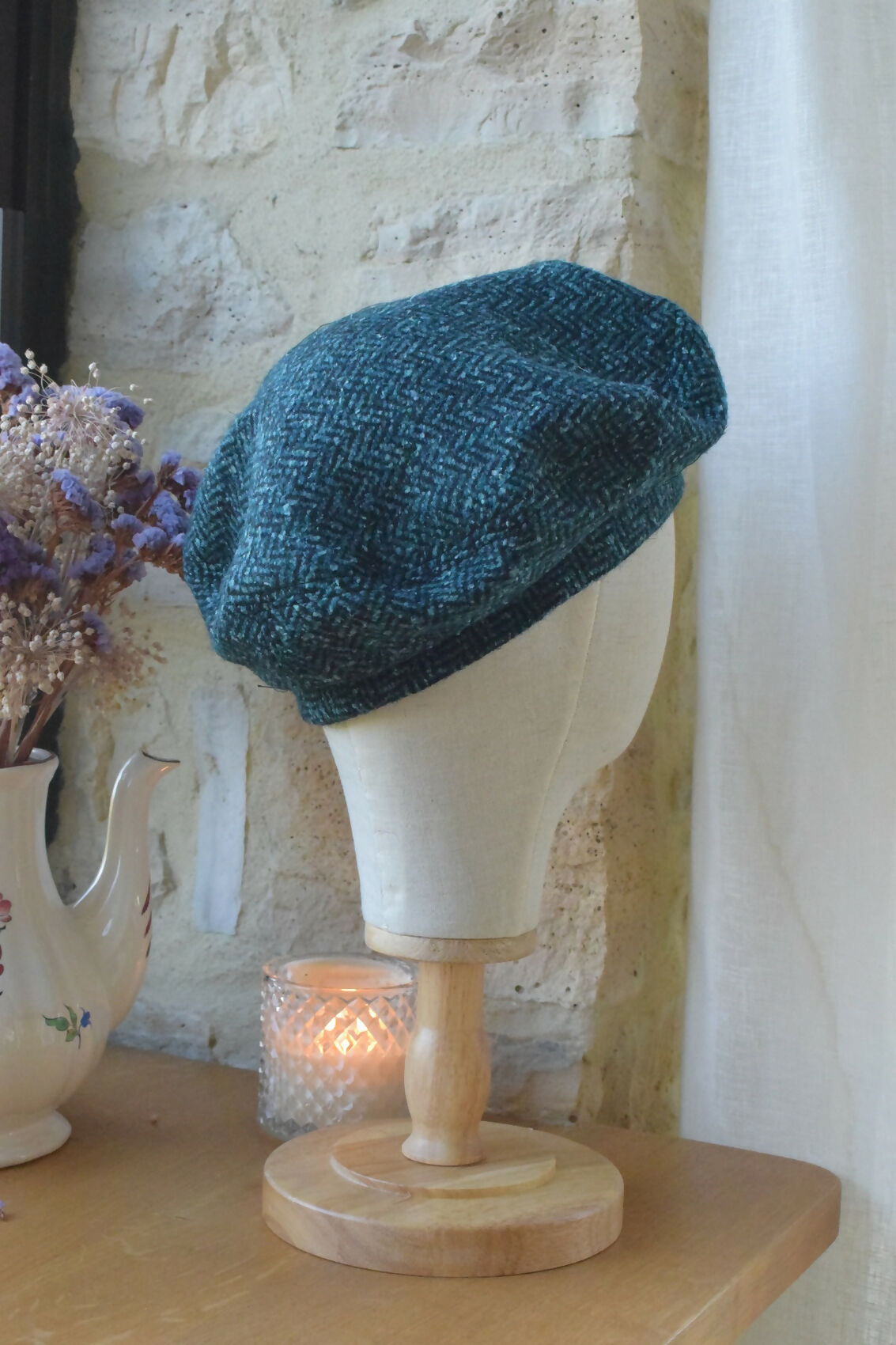 beret-laine-vert-canard-chevron-chic-ethique-artisanale-fait-main-tendance-upcycling-3