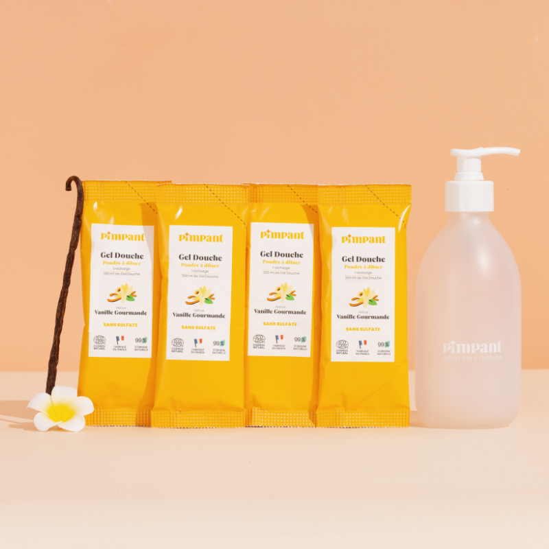 Pack Gel Douche Rechargeable en Poudre à Diluer Vanille Gourmande