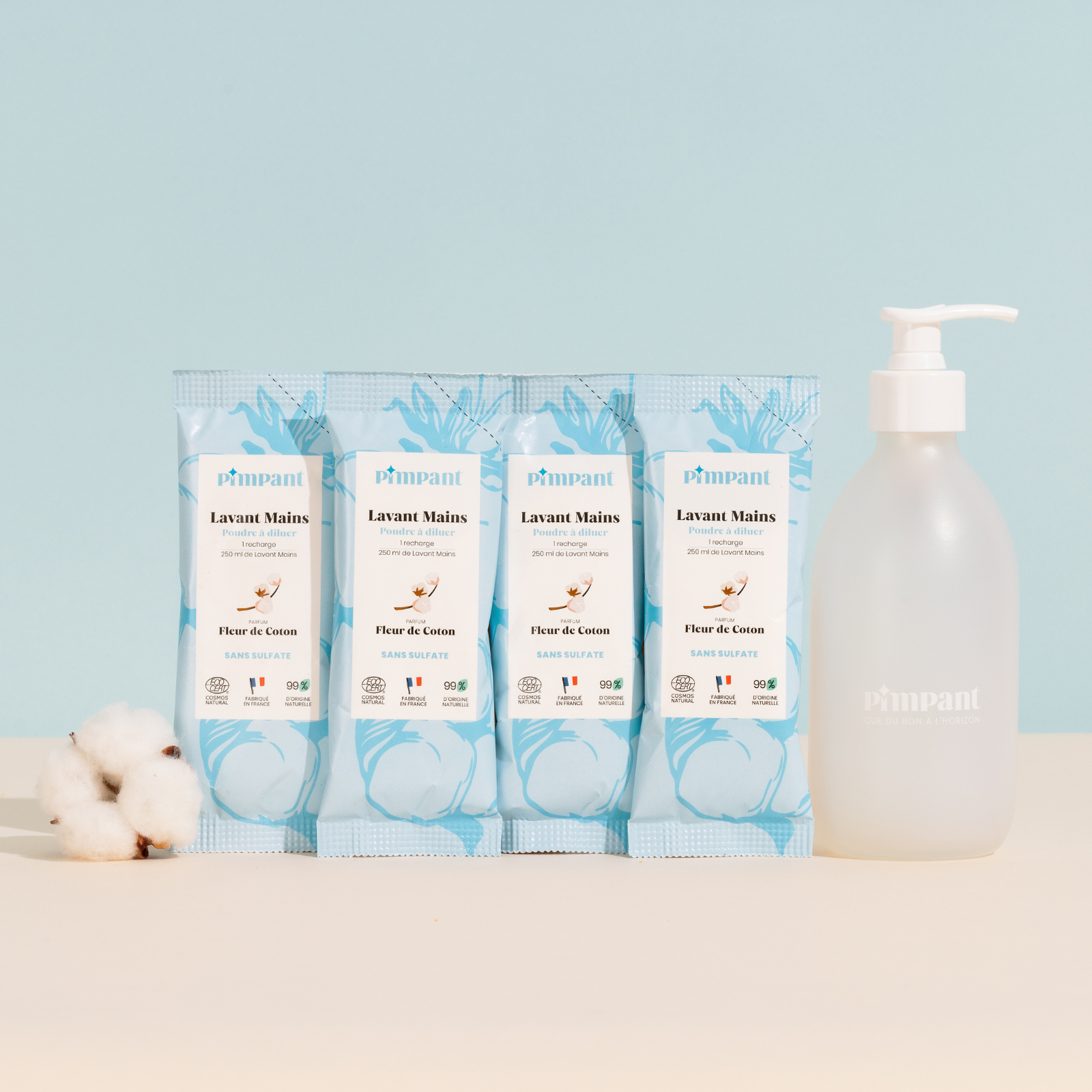 Pack Lavant Mains Rechargeable en Poudre à Diluer Fleur de Coton Pimpant