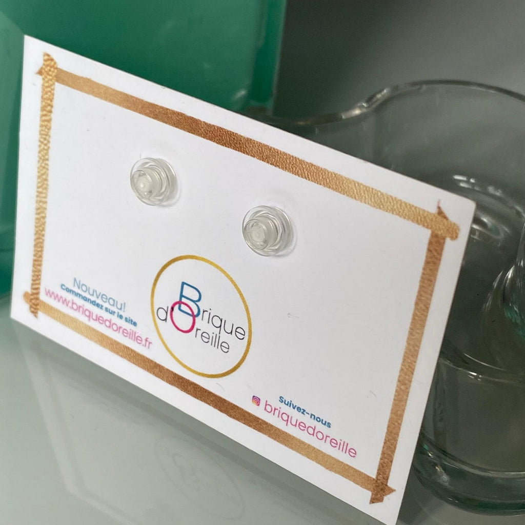 Earrings with a round Lego brick