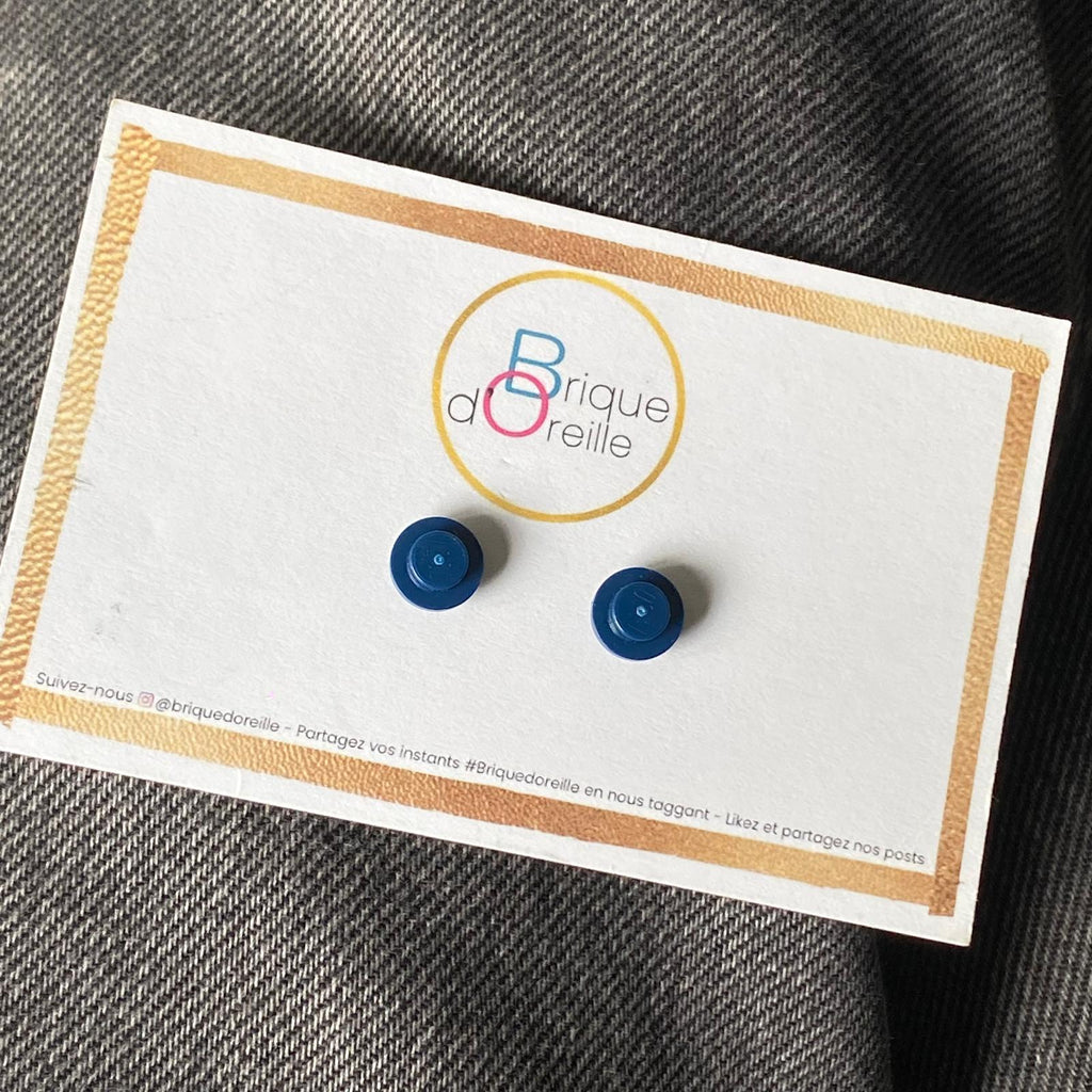 Earrings with a round Lego brick