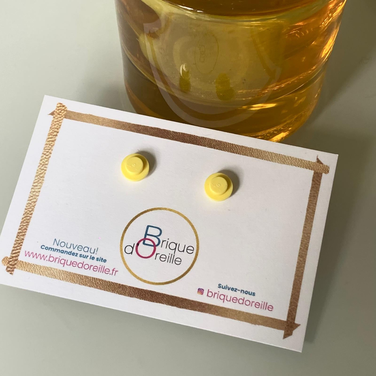 Earrings with a round Lego brick