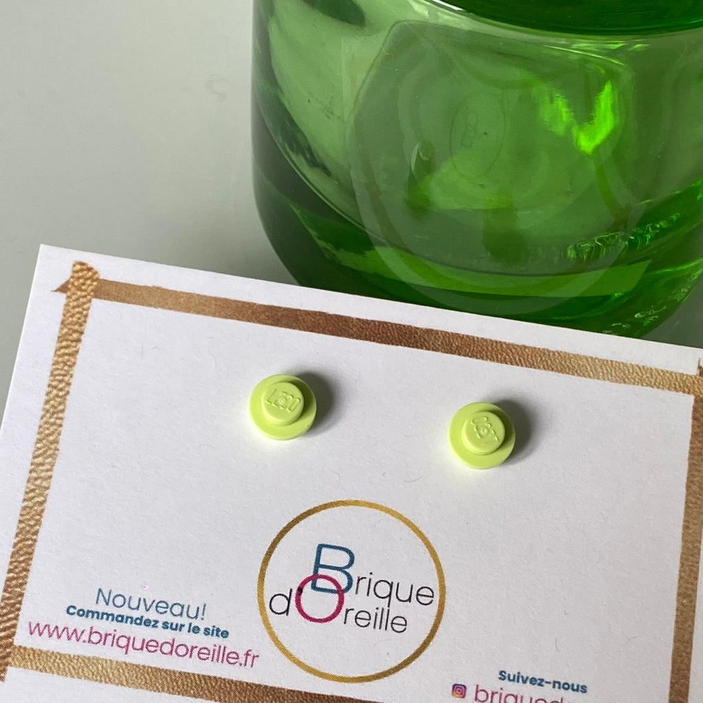 Earrings with a round Lego brick