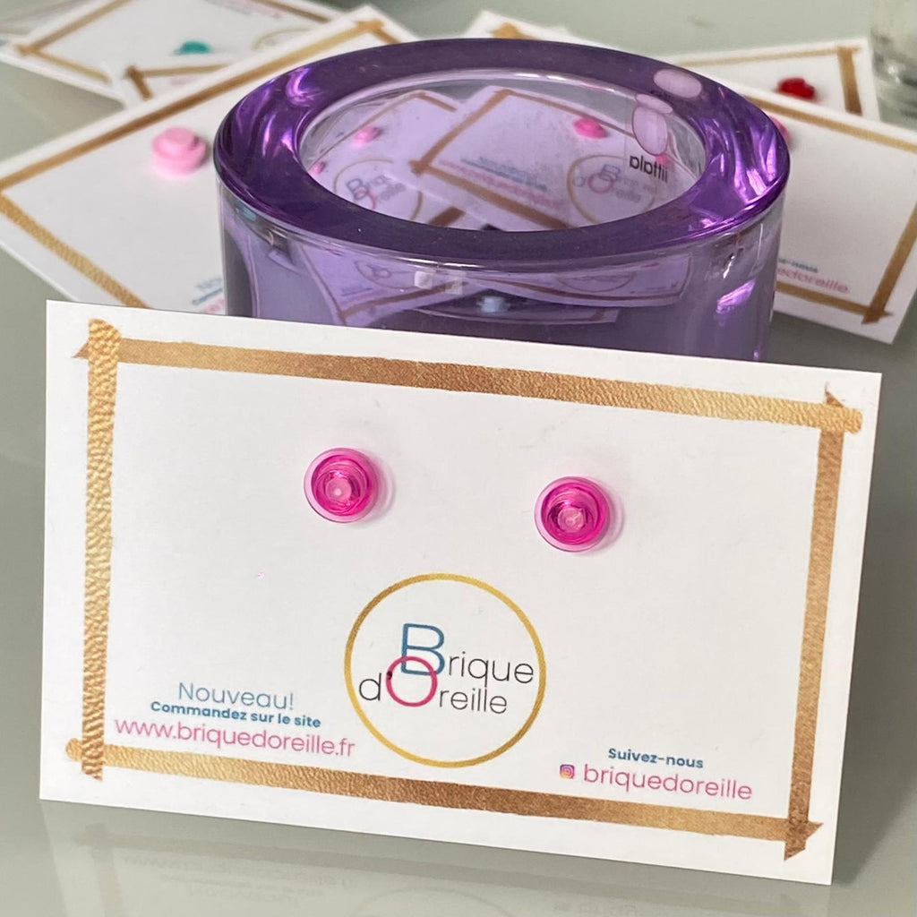 Earrings with a round Lego brick
