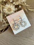 Silver dangling earrings, circles with flowers