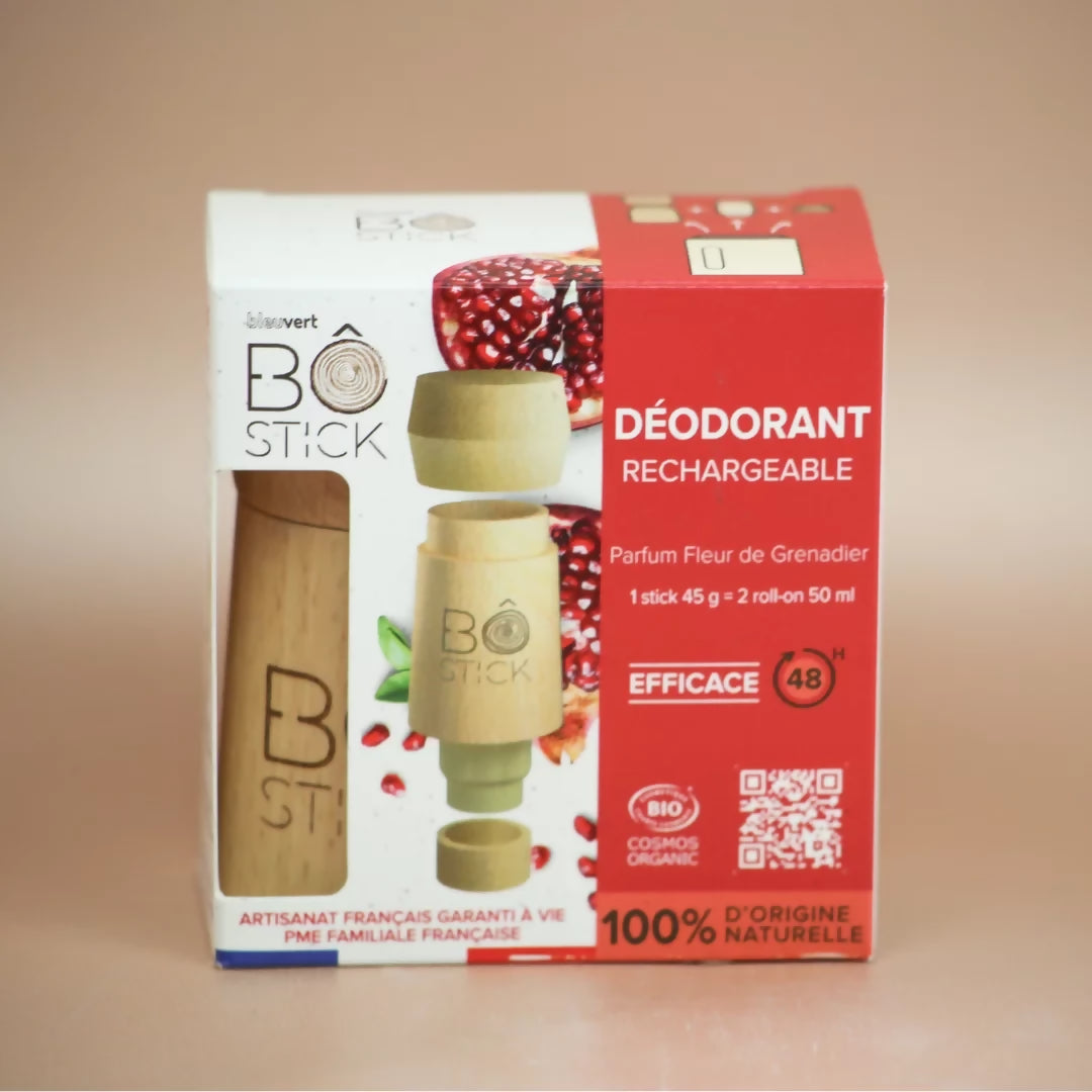 BÔ New formula – Wooden applicator and solid pomegranate flower deodorant duo