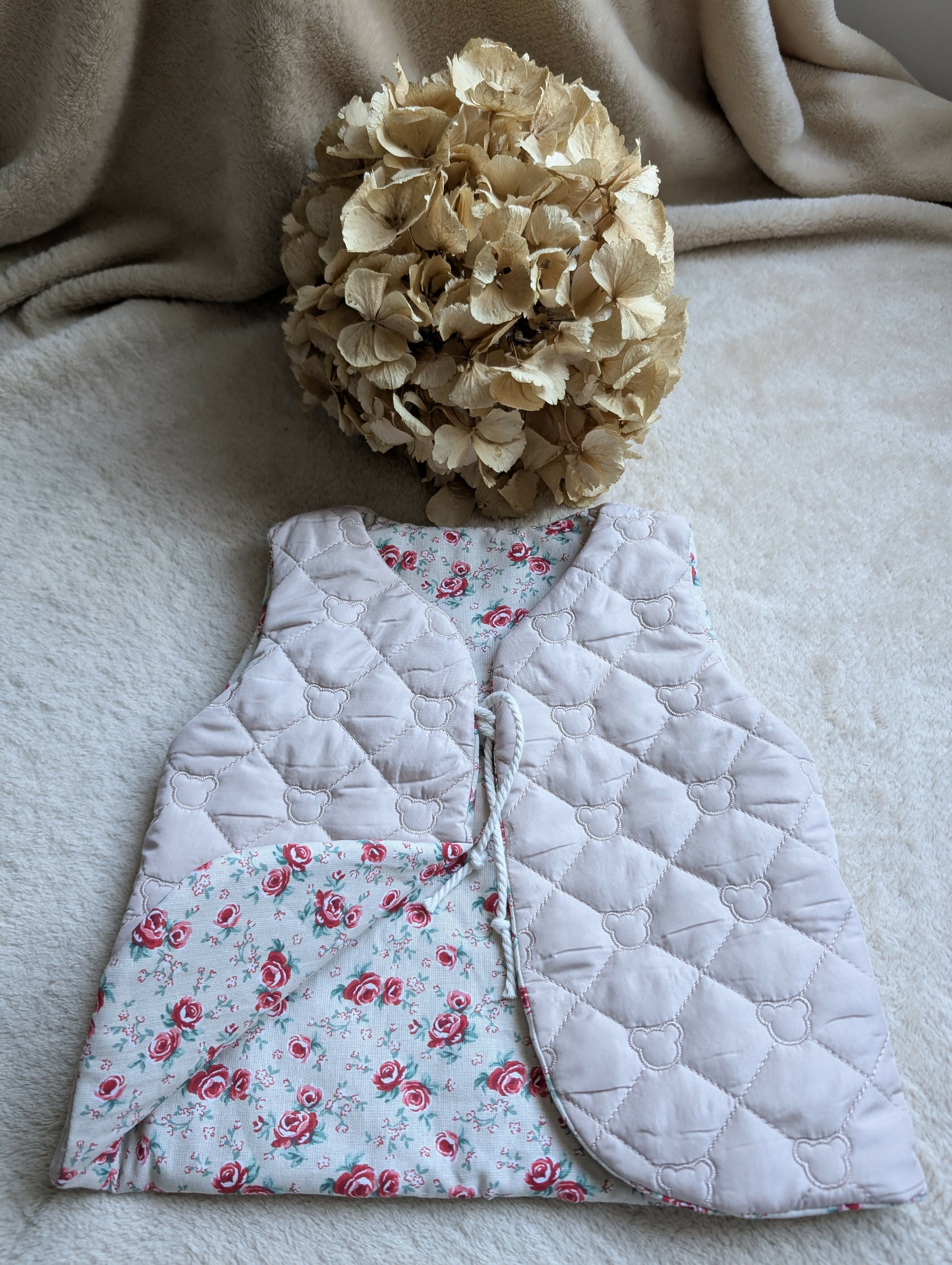 QUILTED SHEPHERD VEST BEIGE TEDDY BEARS FLOWERS 18 MONTHS-3 YEARS