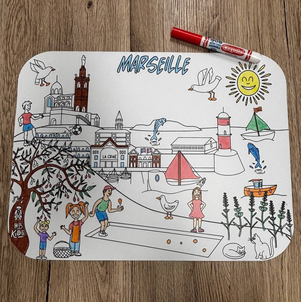 Lot de 2 Sets de table de coloriage réutilisables et lavables
