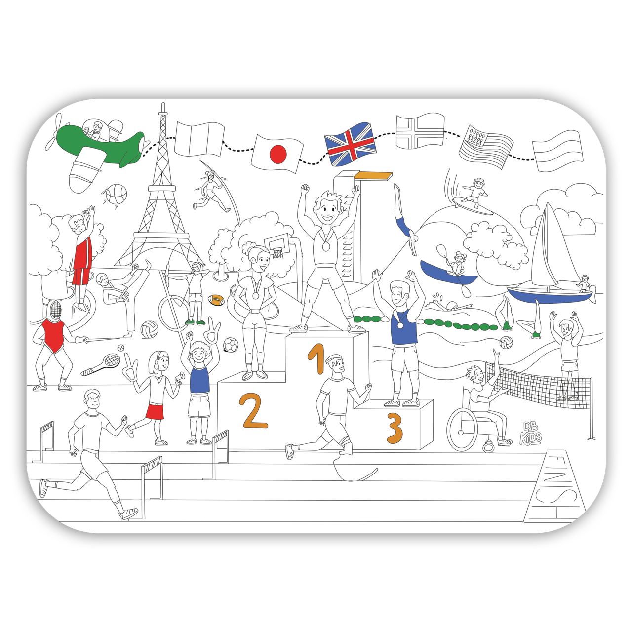 Coloriage mettant en scène des sportifs à paris (podium, sportifs en action) 