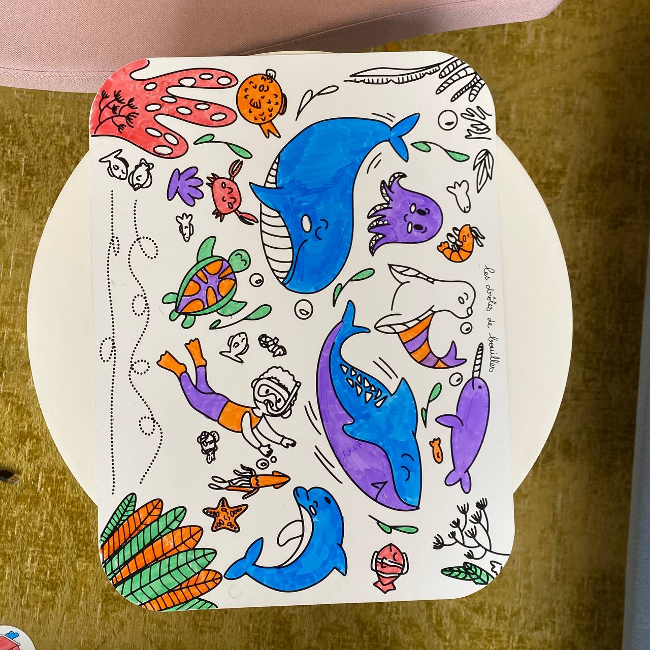 Coloriage sur le thème de l'océan (animaux marins) coloré 