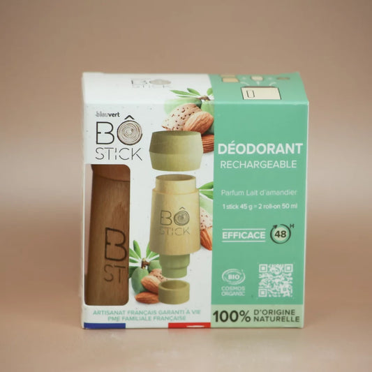 BÔ Nouvelle formule – Duo applicateur en bois et déodorant solide lait d’amandier
