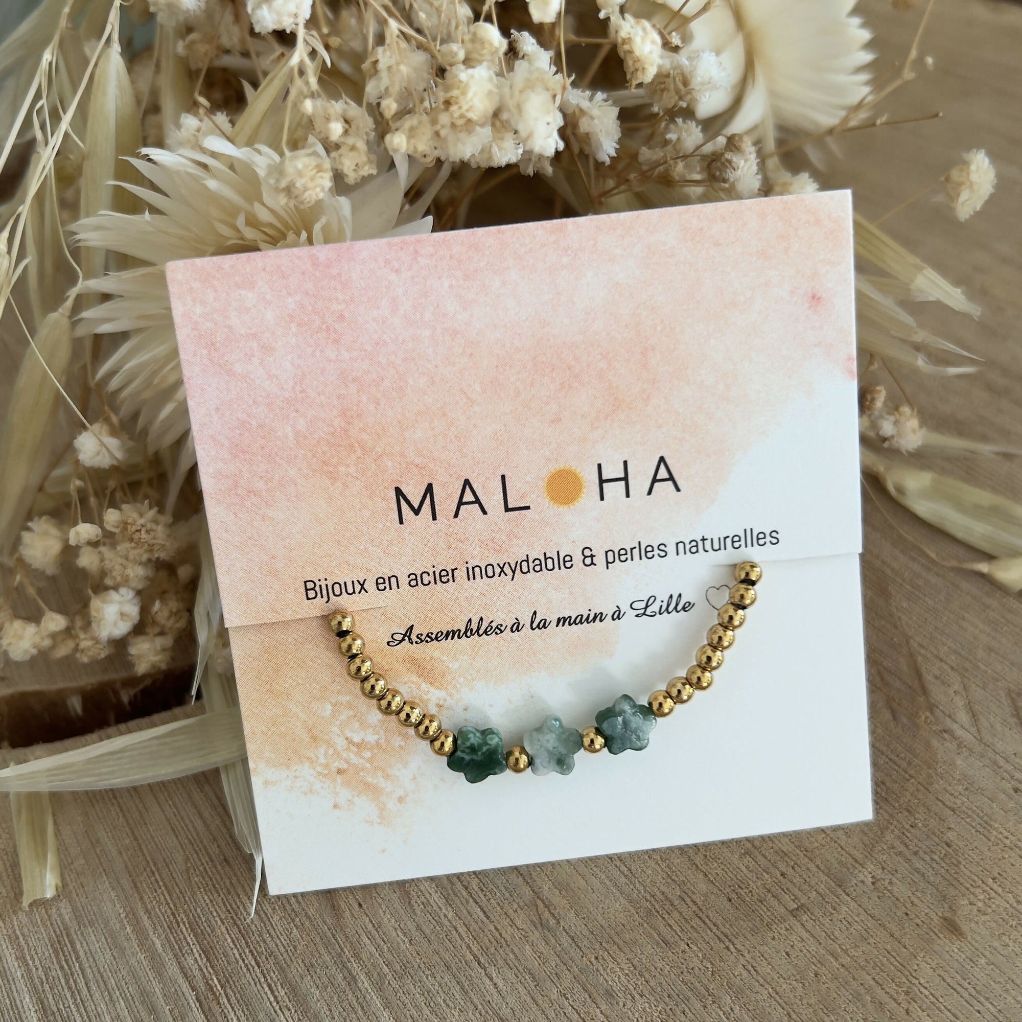 Bracelet fleurs en quartzite vert