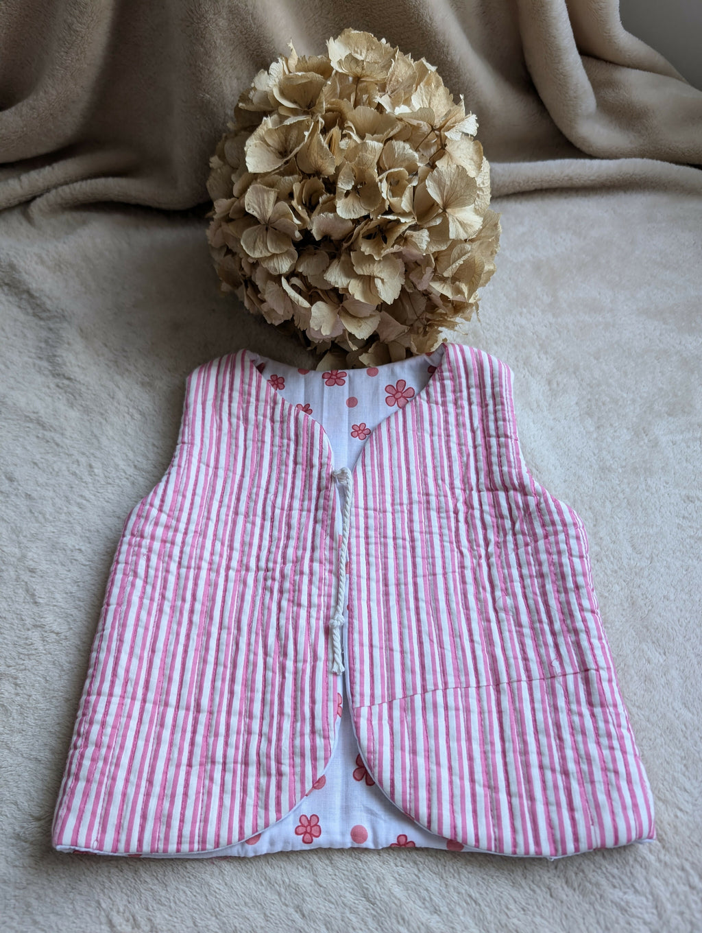 QUILTED SHEPHERD'S VEST PINK STRIPES 18 MONTHS-3 YEARS