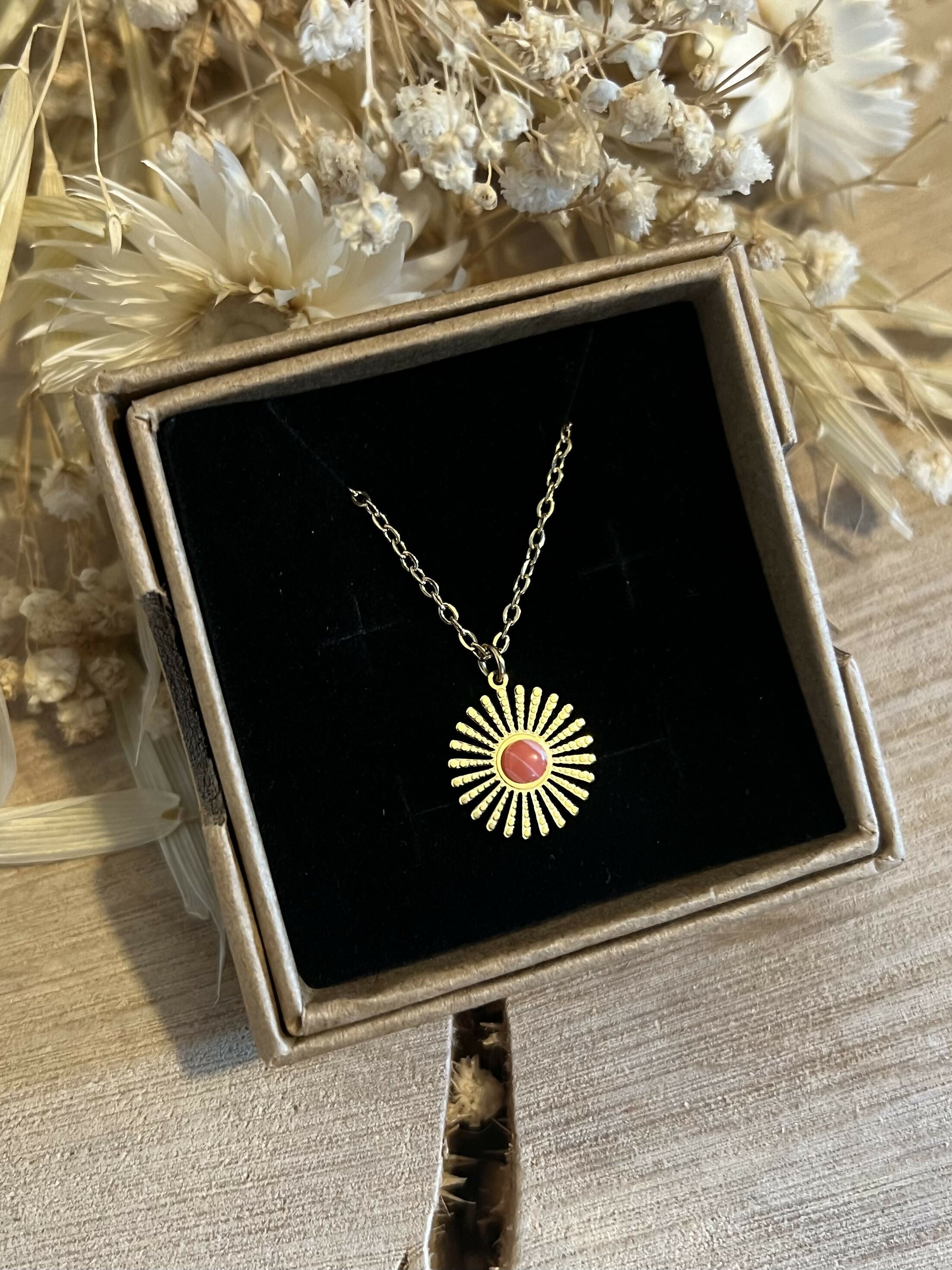 Sun necklace + coral pearl
