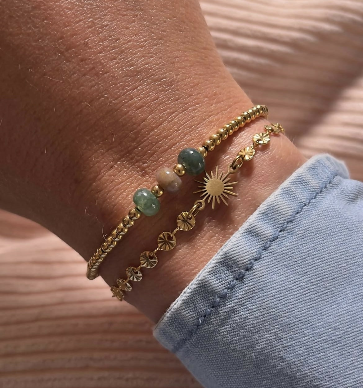 Indian agate 3-bead bracelet