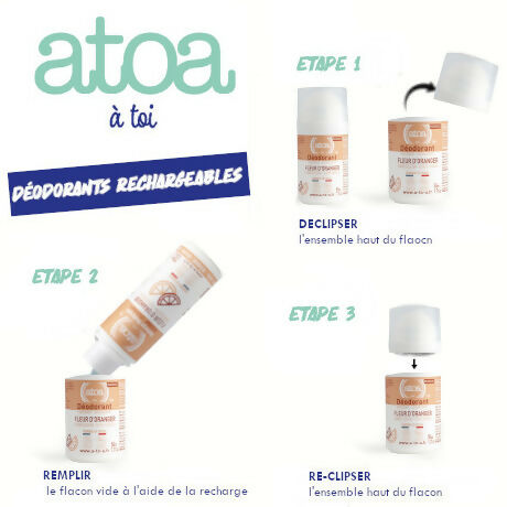 ATOA - Roll on déodorant Fleur d'Oranger - COSMOS ORGANIC - RECHARGEABLE