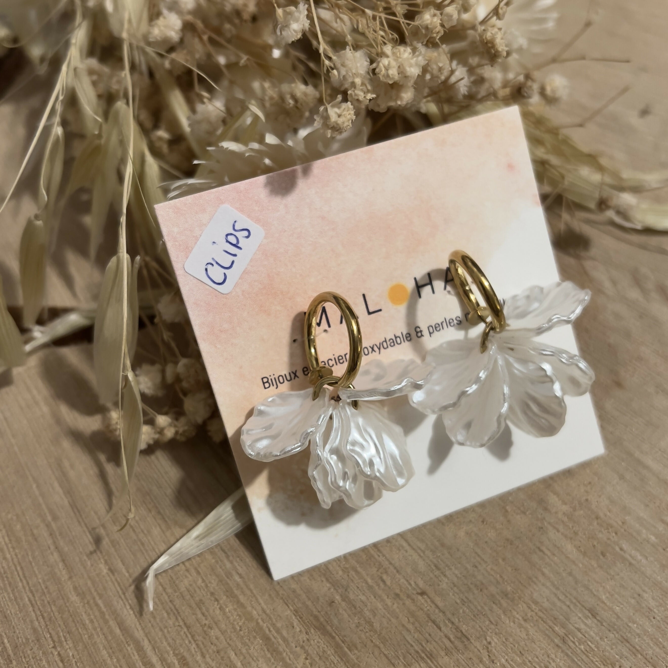 White petal CLIP-ON earrings