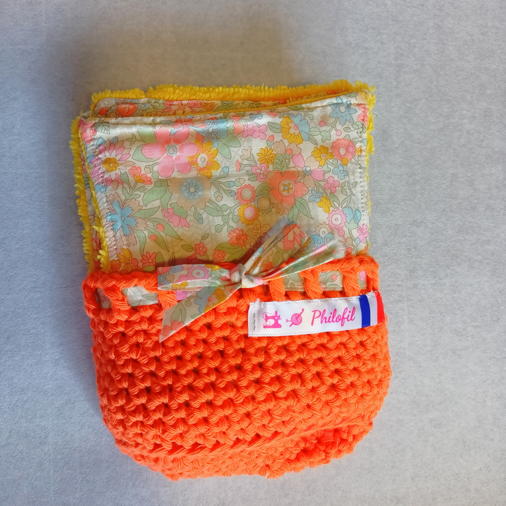 lots de 7 lingettes liberty motifs fleurs orangées