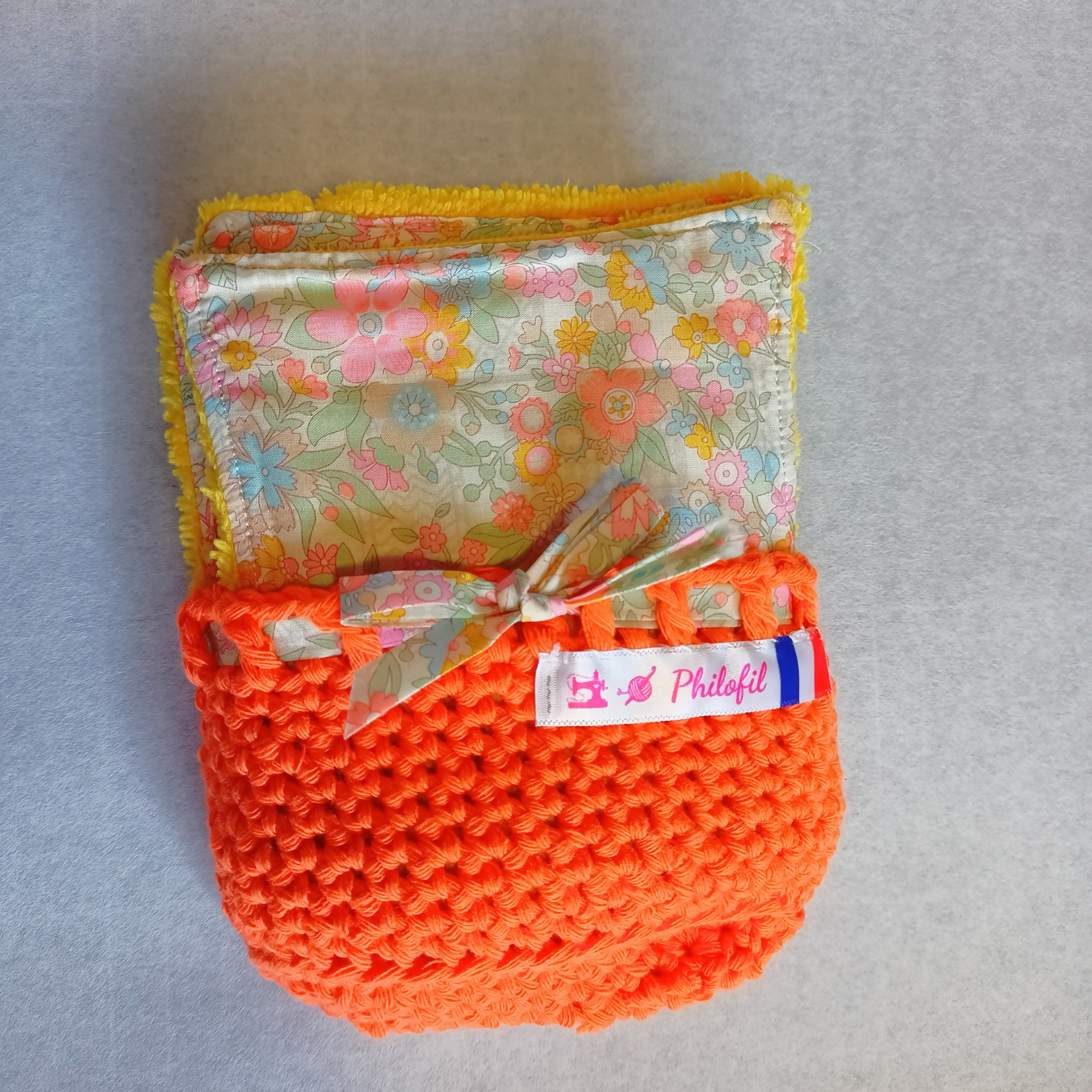 lots de 7 lingettes liberty motifs fleurs orangées