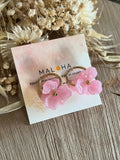 Large light pink flower hoop earrings