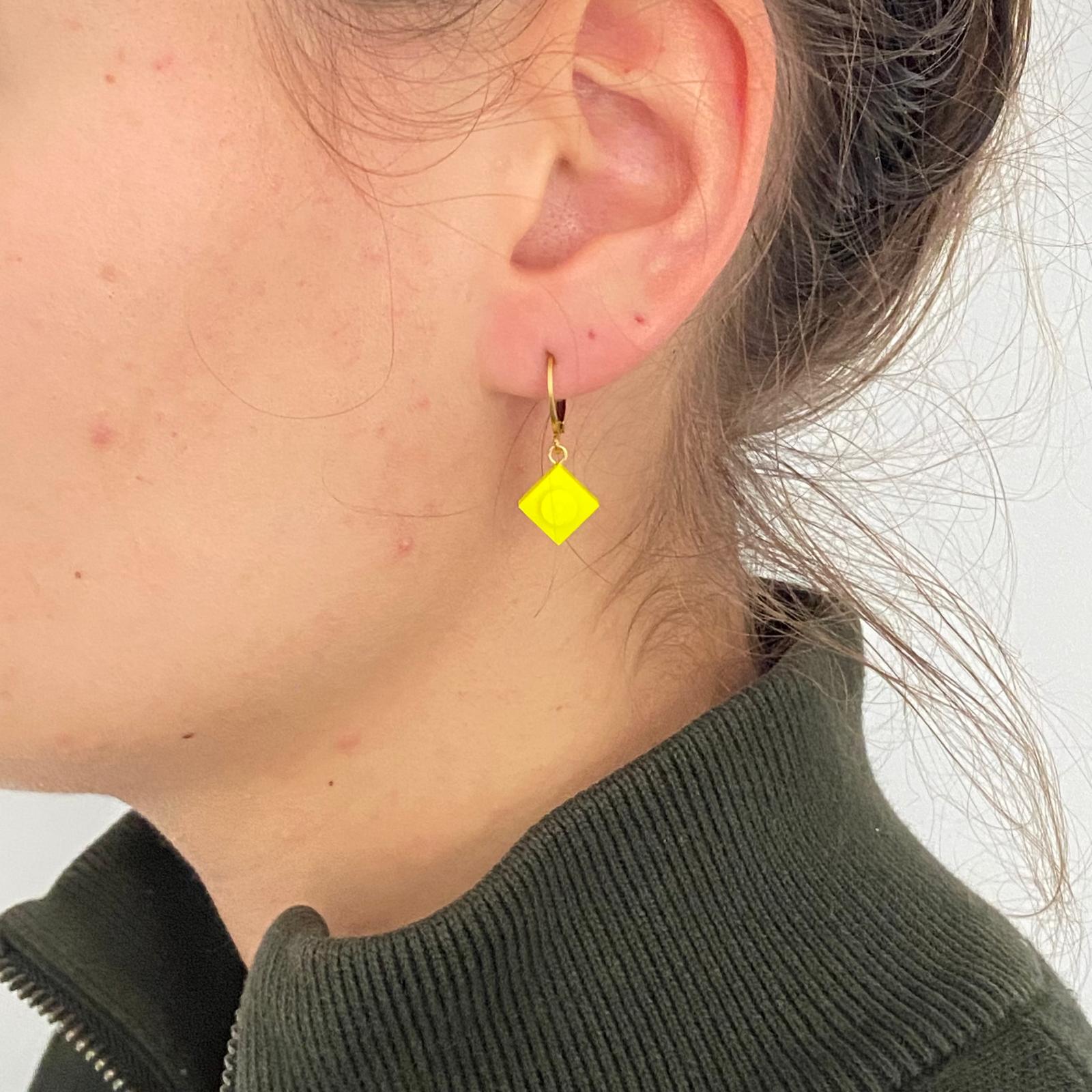 Mini stainless steel sleeper earrings with a Lego® brick