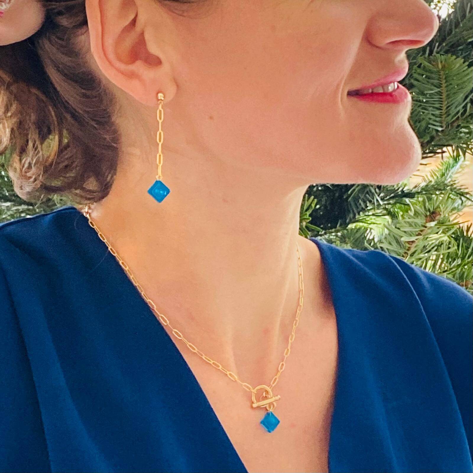 Boucles d'oreilles pendantes chaine & brique Lego® - Les Virevolteuses