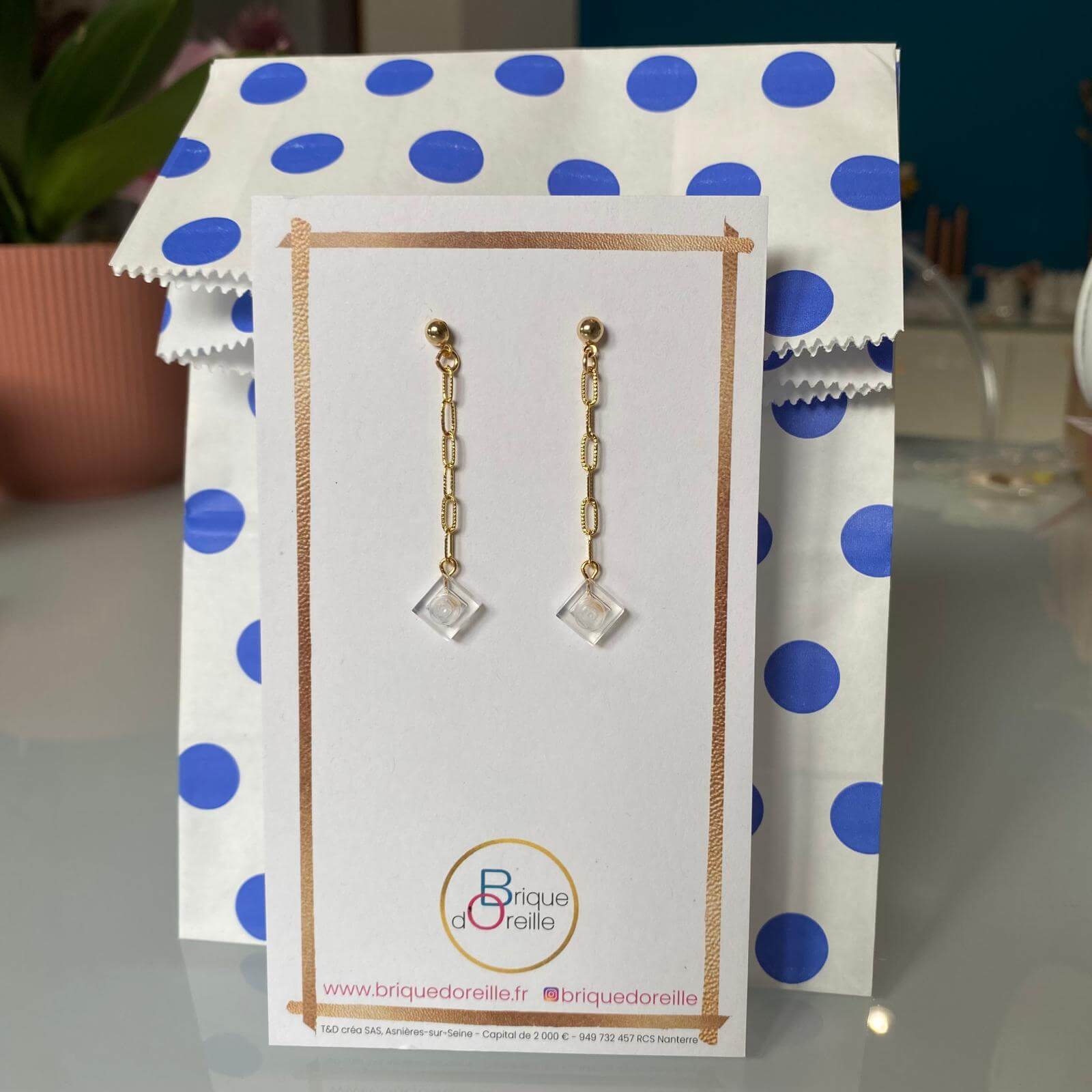 Boucles d'oreilles pendantes chaine & brique Lego® - Les Virevolteuses