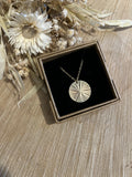 Long necklace 60cm large grooved sun pendant