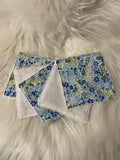 5 LINGETTES FLEURS BLEUES JAUNES 